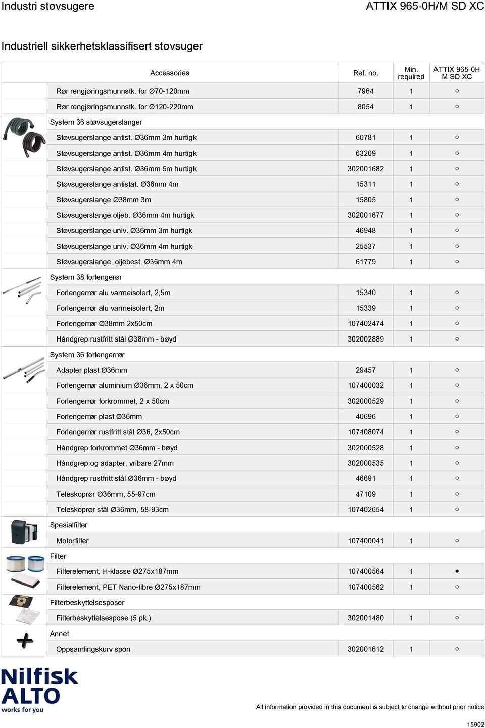 Ø36mm 4m hurtigk 302001677 1 Støvsugerslange univ. Ø36mm 3m hurtigk 46948 1 Støvsugerslange univ. Ø36mm 4m hurtigk 25537 1 Støvsugerslange, oljebest.