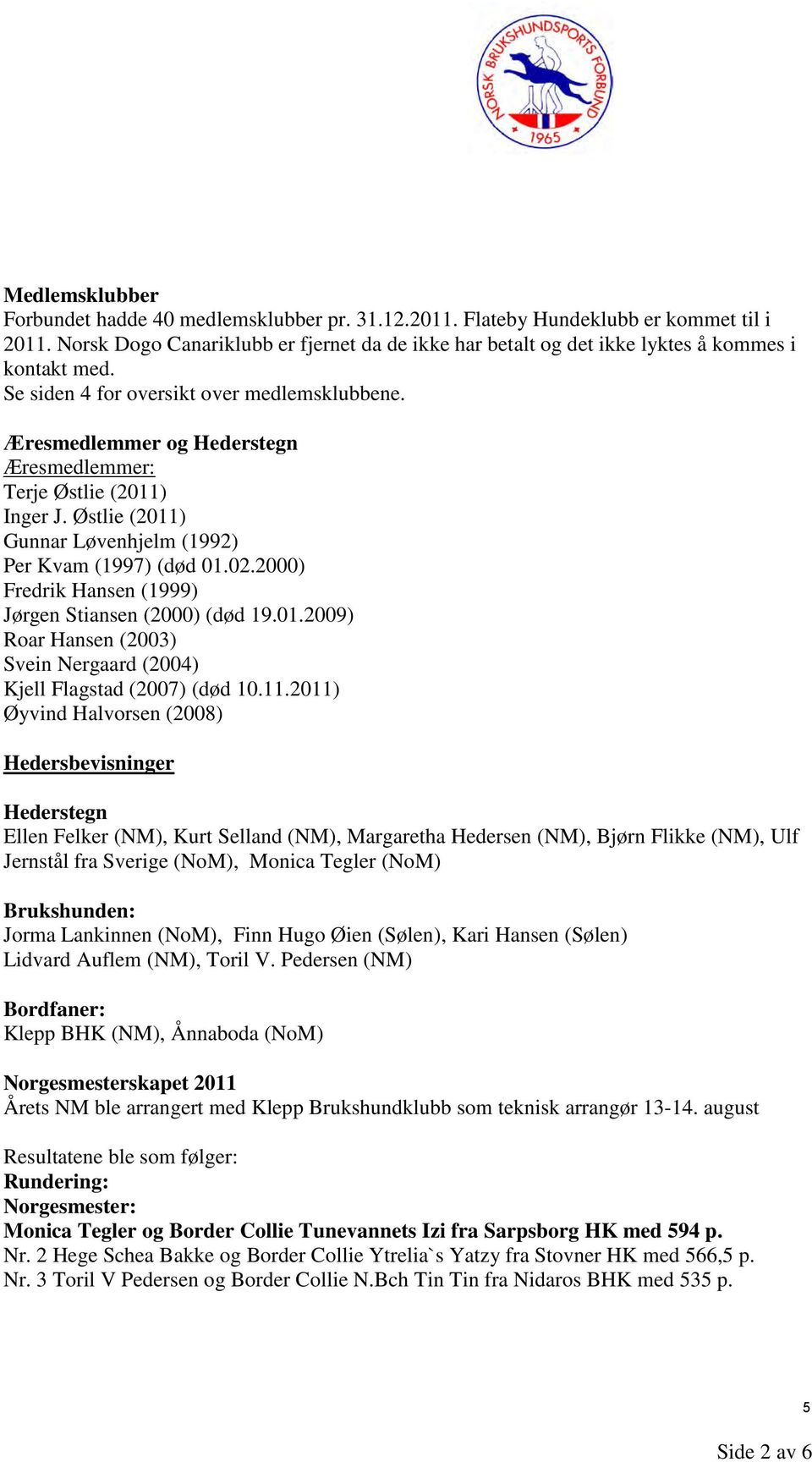 Æresmedlemmer og Hederstegn Æresmedlemmer: Terje Østlie (2011) Inger J. Østlie (2011) Gunnar Løvenhjelm (1992) Per Kvam (1997) (død 01.02.2000) Fredrik Hansen (1999) Jørgen Stiansen (2000) (død 19.01.2009) Roar Hansen (2003) Svein Nergaard (2004) Kjell Flagstad (2007) (død 10.