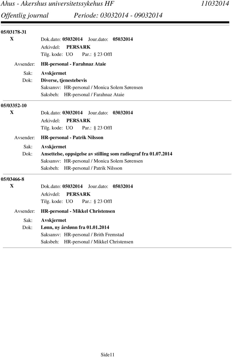 05/03352-10 X Dok.dato: 03032014 Jour.dato: 03032014 HR-personal - Patrik Nilsson Ansettelse, oppsigelse av stilling som radiograf fra 01.07.