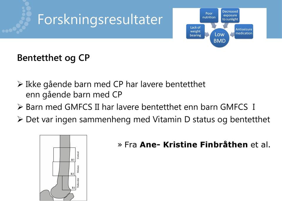 GMFCS II har lavere bentetthet enn barn GMFCS I Det var ingen sammenheng