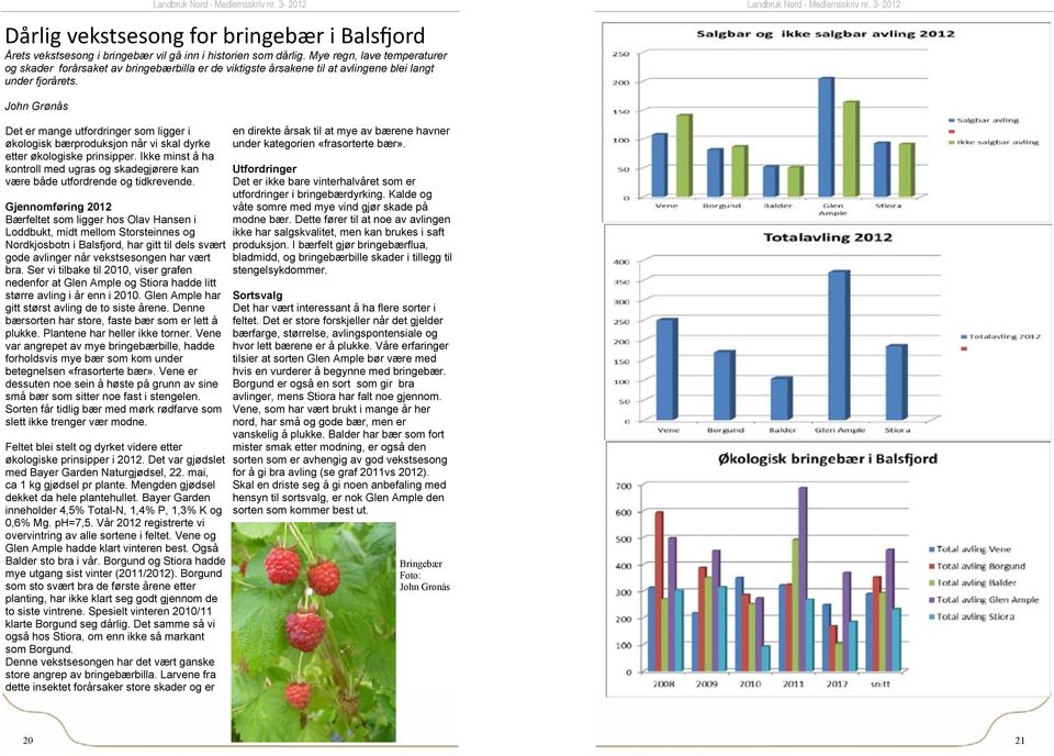John Grønås Det er mange utfordringer som ligger i økologisk bærproduksjon når vi skal dyrke etter økologiske prinsipper.