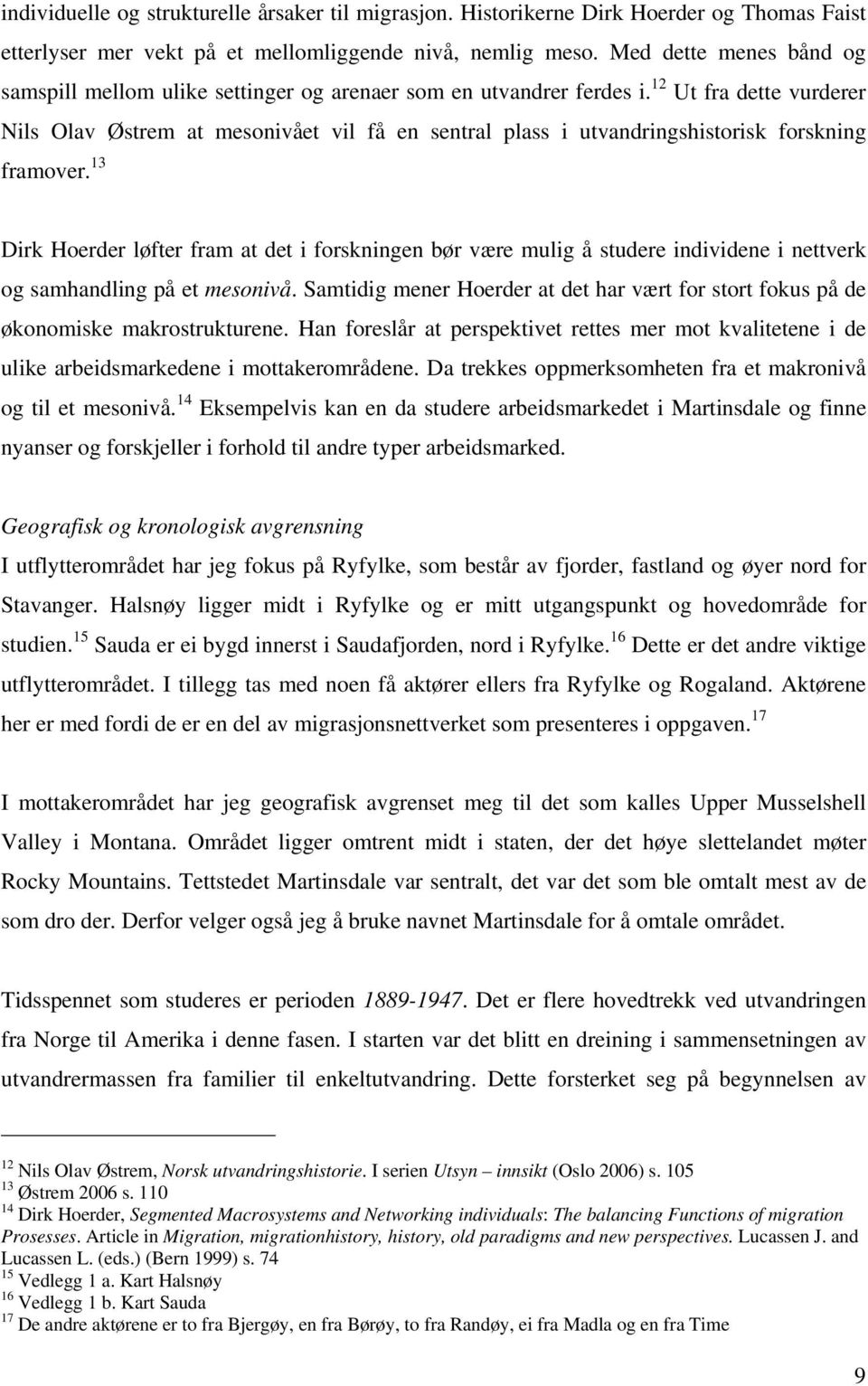 12 Ut fra dette vurderer Nils Olav Østrem at mesonivået vil få en sentral plass i utvandringshistorisk forskning framover.