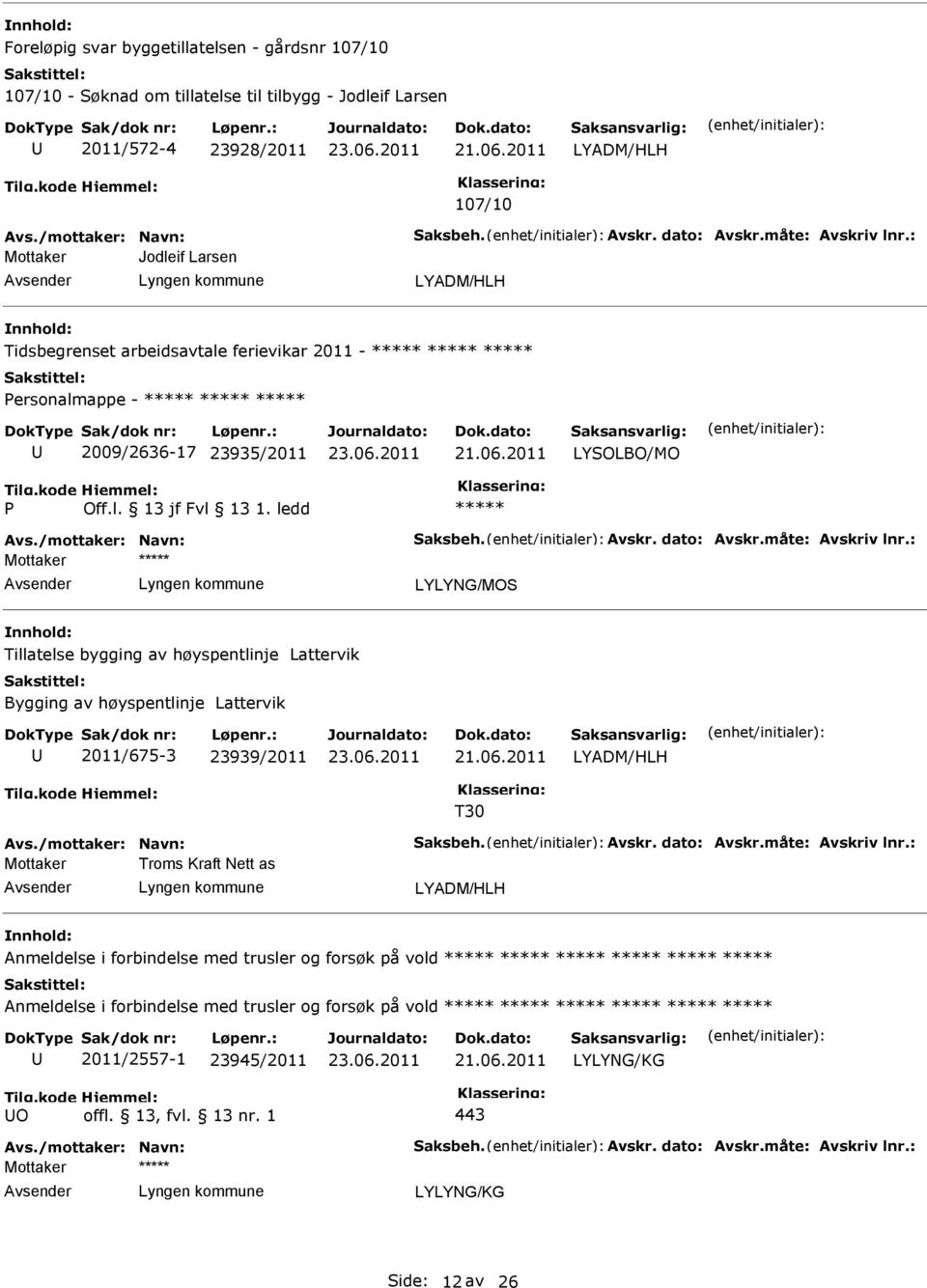 måte: Avskriv lnr.: Tillatelse bygging av høyspentlinje Lattervik Bygging av høyspentlinje Lattervik 2011/675-3 23939/2011 LYADM/HLH T30 Avs./mottaker: Navn: Saksbeh. Avskr. dato: Avskr.