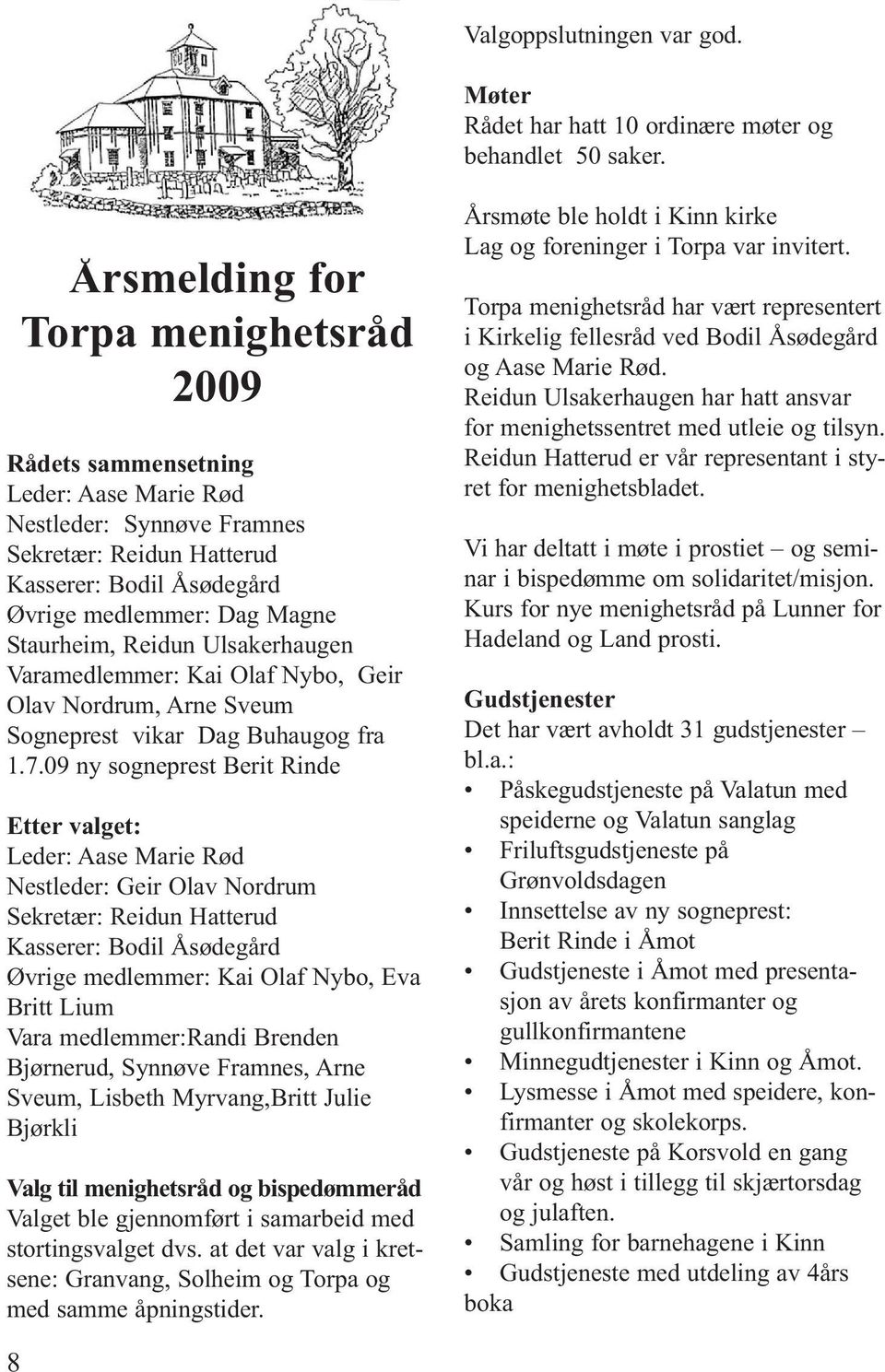 Reidun Ulsakerhaugen Varamedlemmer: Kai Olaf Nybo, Geir Olav Nordrum, Arne Sveum Sogneprest vikar Dag Buhaugog fra 1.7.