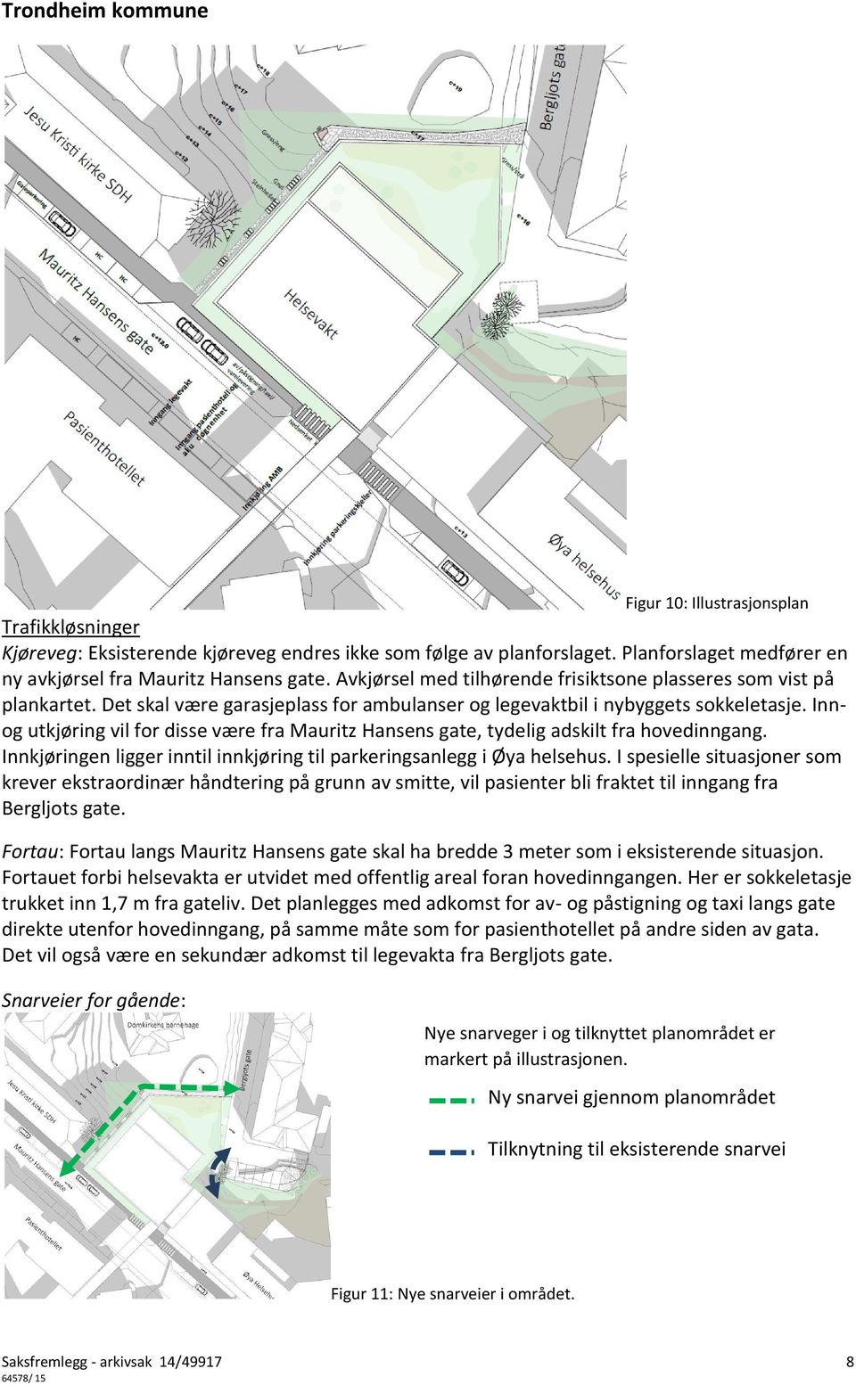 Innog utkjøring vil for disse være fra Mauritz Hansens gate, tydelig adskilt fra hovedinngang. Innkjøringen ligger inntil innkjøring til parkeringsanlegg i Øya helsehus.