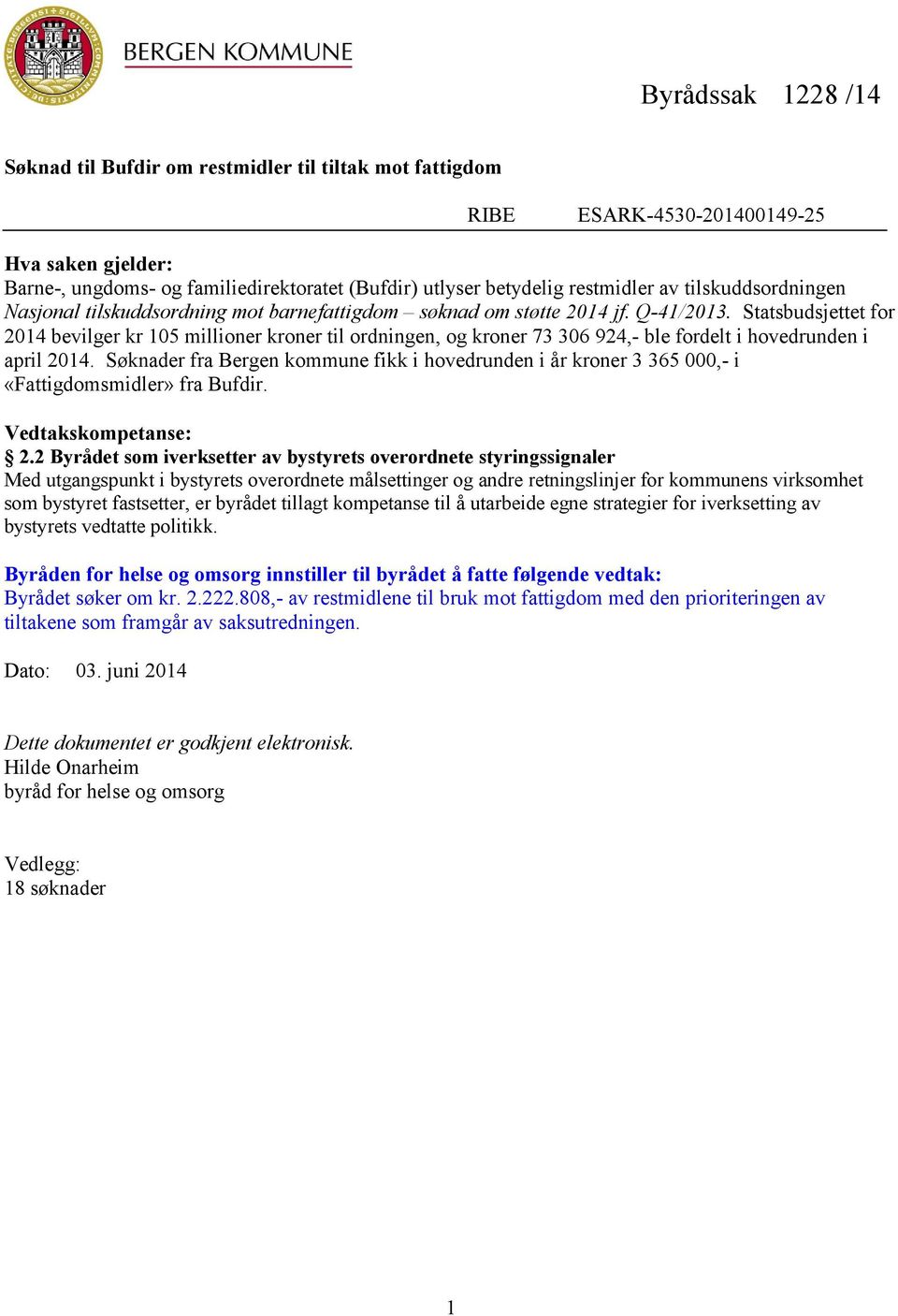 Statsbudsjettet for 2014 bevilger kr 105 millioner kroner til ordningen, og kroner 73 306 924,- ble fordelt i hovedrunden i april 2014.