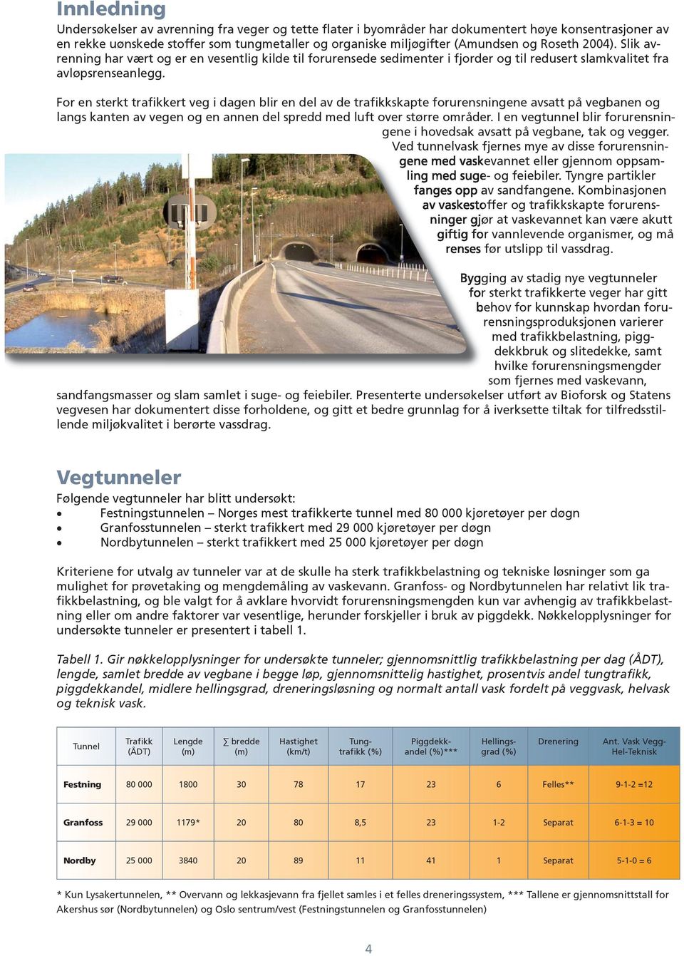 For en sterkt trafikkert veg i dagen blir en del av de trafikkskapte forurensningene avsatt på vegbanen og langs kanten av vegen og en annen del spredd med luft over større områder.