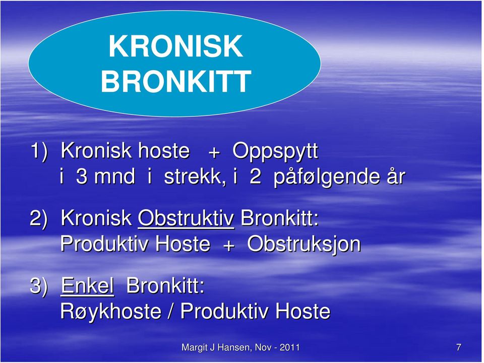 Bronkitt: Produktiv Hoste + Obstruksjon 3) Enkel