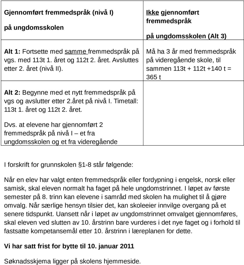 avslutter etter 2.året på nivå I. Timetall: 113t 1. året og 112t 2. året. Dvs.