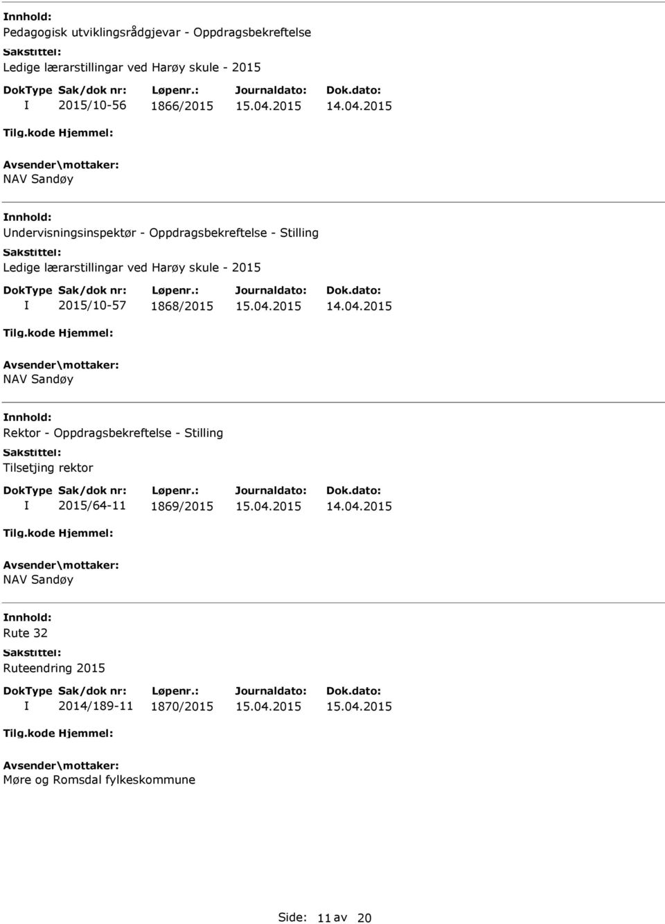 skule - 2015 2015/10-57 1868/2015 NAV Sandøy Rektor - Oppdragsbekreftelse - Stilling Tilsetjing rektor