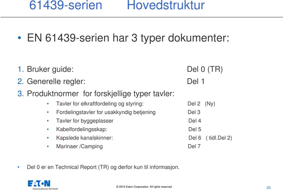 Produktnormer for forskjellige typer tavler: Tavler for elkraftfordeling og styring: Del 2 (Ny) Fordelingstavler