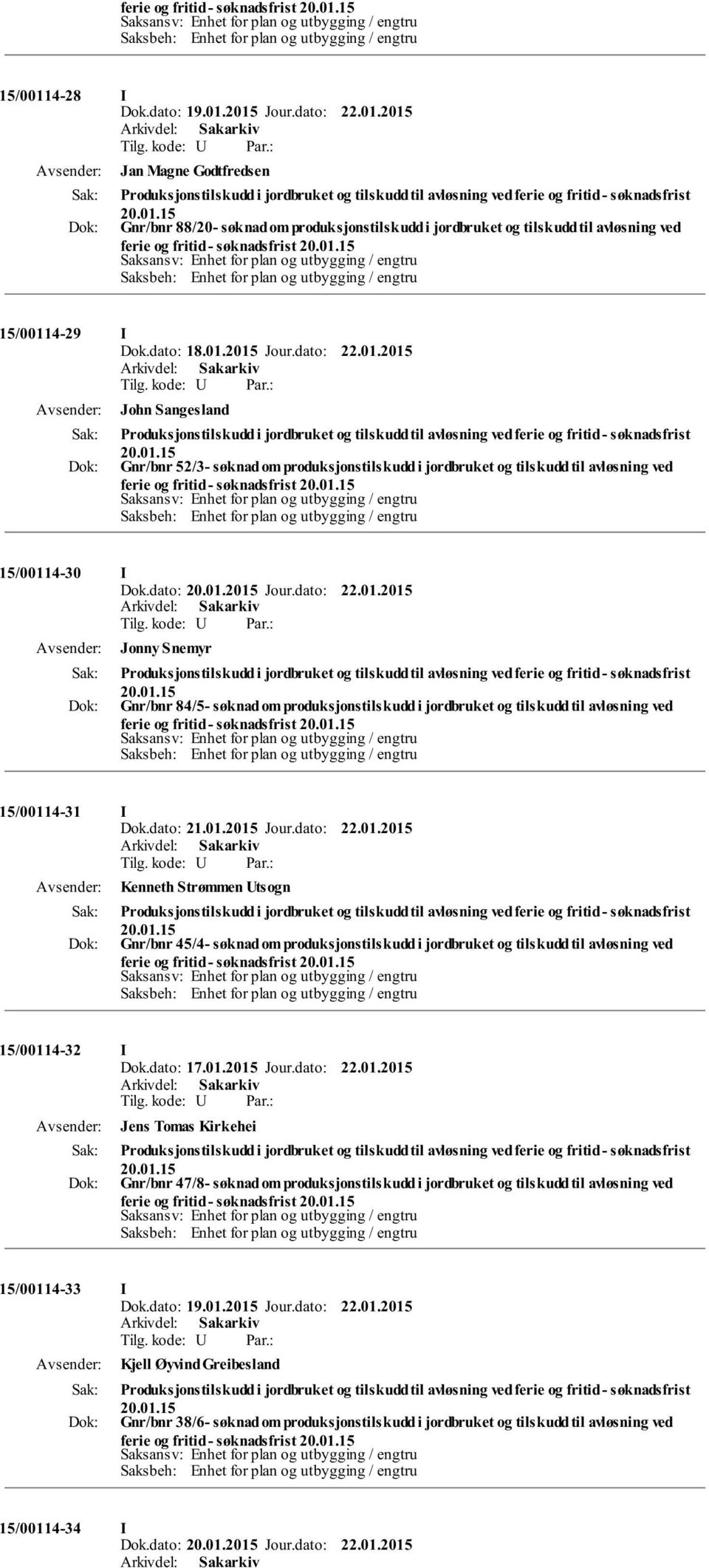 produksjonstilskudd i jordbruket og tilskudd til avløsning ved ferie og fritid - søknadsfrist 15/00114-31 I Kenneth Strømmen Utsogn Gnr/bnr 45/4- søknad om produksjonstilskudd i jordbruket og