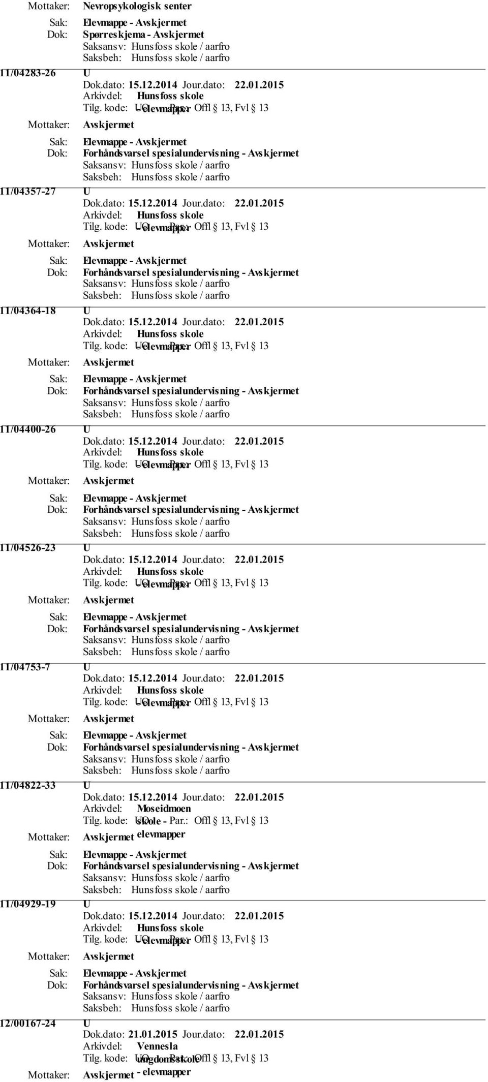 Forhåndsvarsel spesialundervisning - 11/04822-33 U Arkivdel: Moseidmoen Tilg. kode: UO skole - Par.