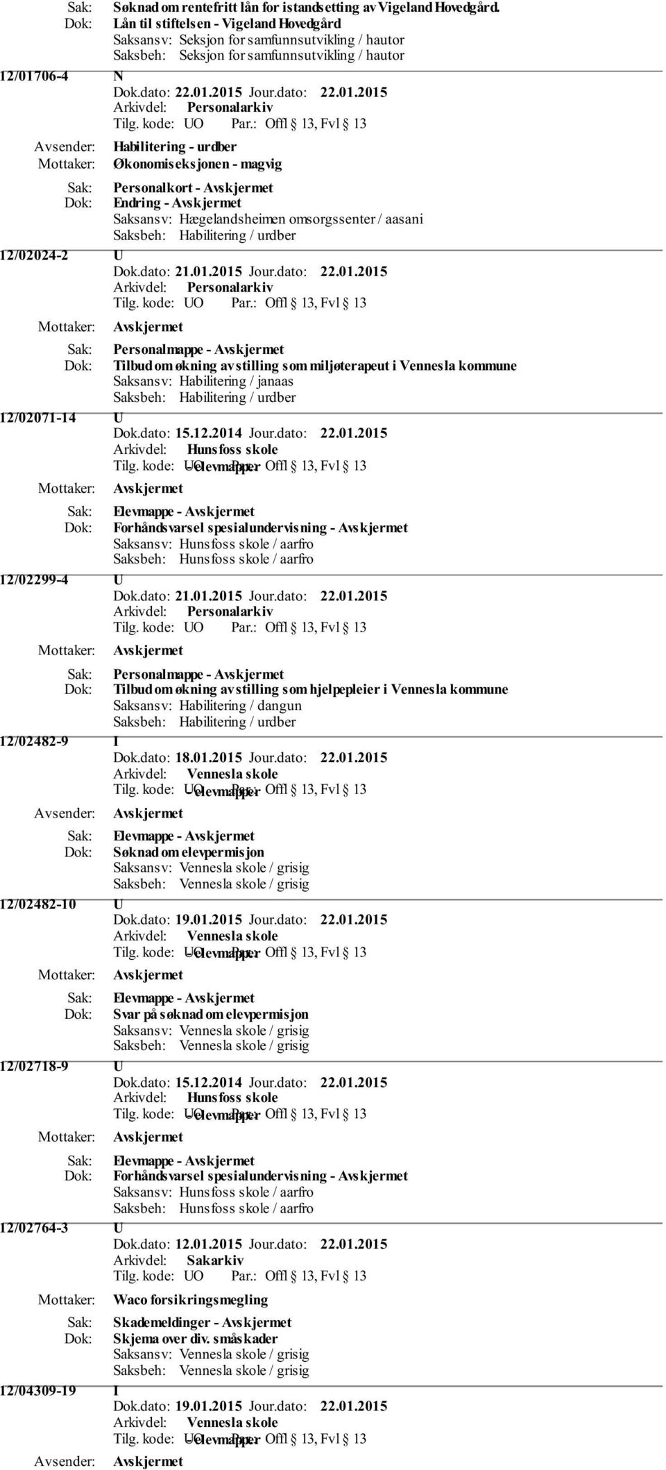 Personalkort - Endring - Saksansv: Hægelandsheimen omsorgssenter / aasani Saksbeh: Habilitering / urdber 12/02024-2 U Personalmappe - Tilbud om økning av stilling som miljøterapeut i Vennesla kommune