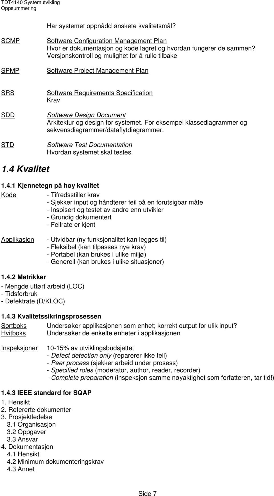 For eksempel klassediagrammer og sekvensdiagrammer/dataflytdiagrammer. Software Test Documentation Hvordan systemet skal testes. 1.4 