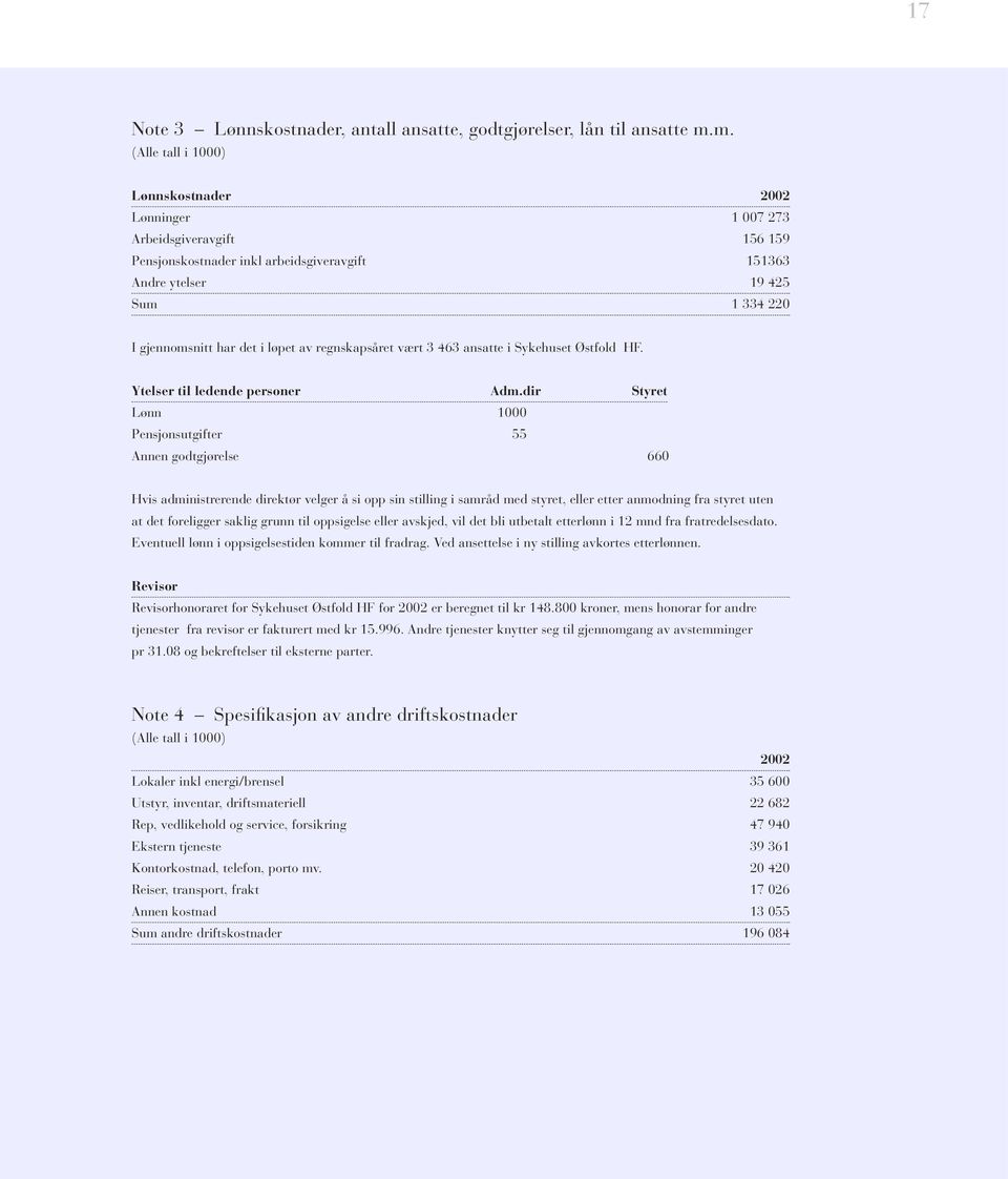 løpet av regnskapsåret vært 3 463 ansatte i Sykehuset Østfold HF. Ytelser til ledende personer Adm.