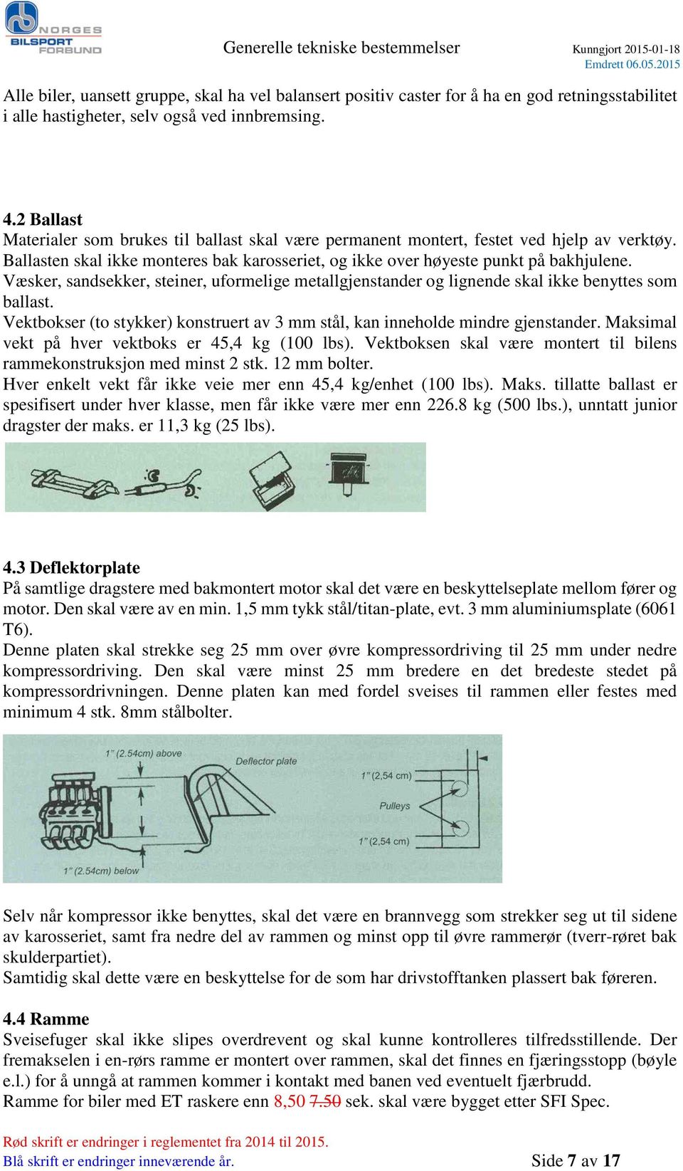 Væsker, sandsekker, steiner, uformelige metallgjenstander og lignende skal ikke benyttes som ballast. Vektbokser (to stykker) konstruert av 3 mm stål, kan inneholde mindre gjenstander.