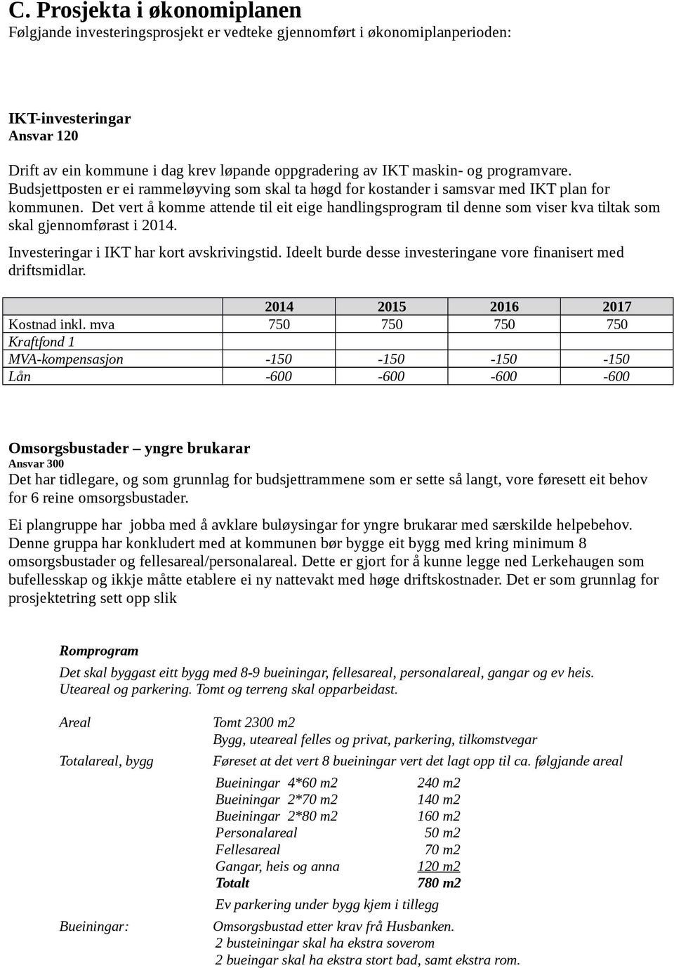 Det vert å komme attende til eit eige handlingsprogram til denne som viser kva tiltak som skal gjennomførast i 2014. Investeringar i IKT har kort avskrivingstid.