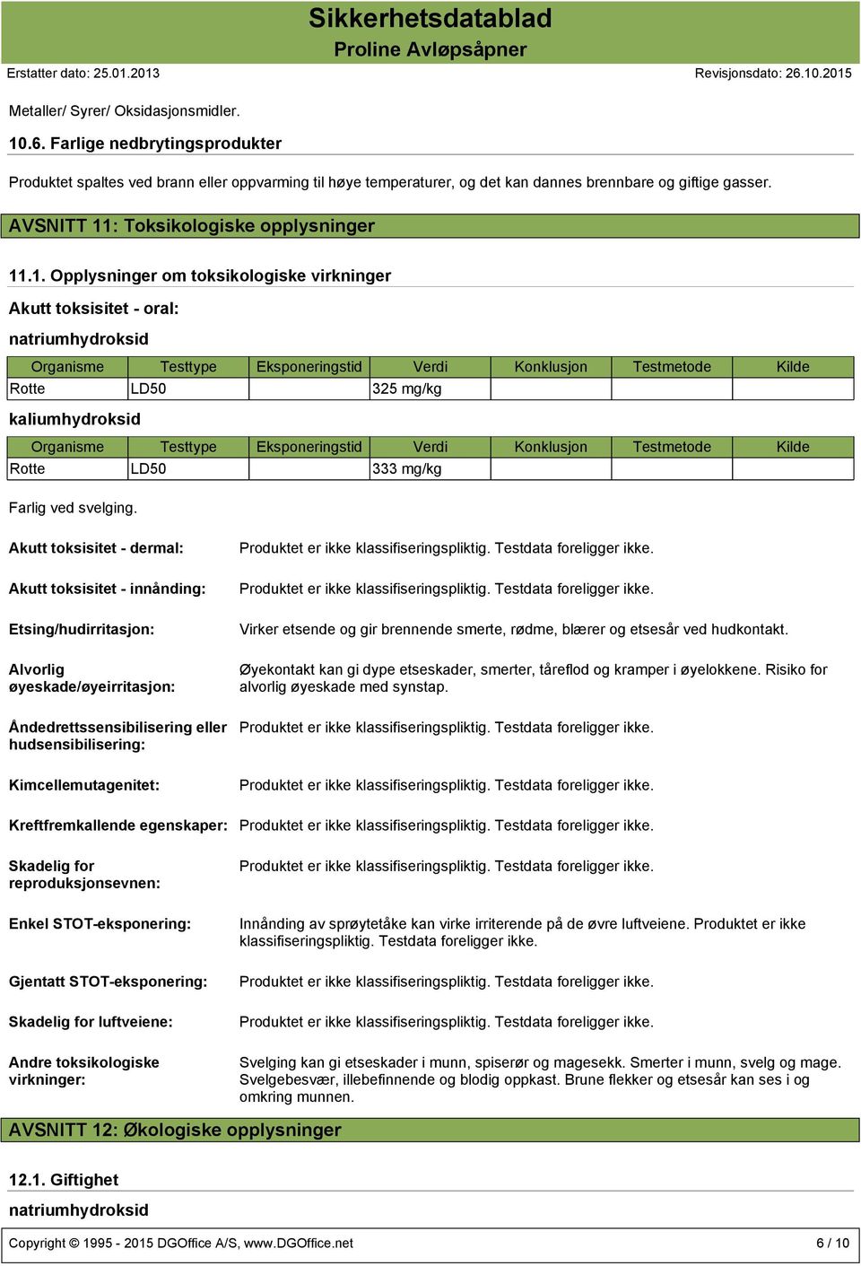 : Toksikologiske opplysninger 11