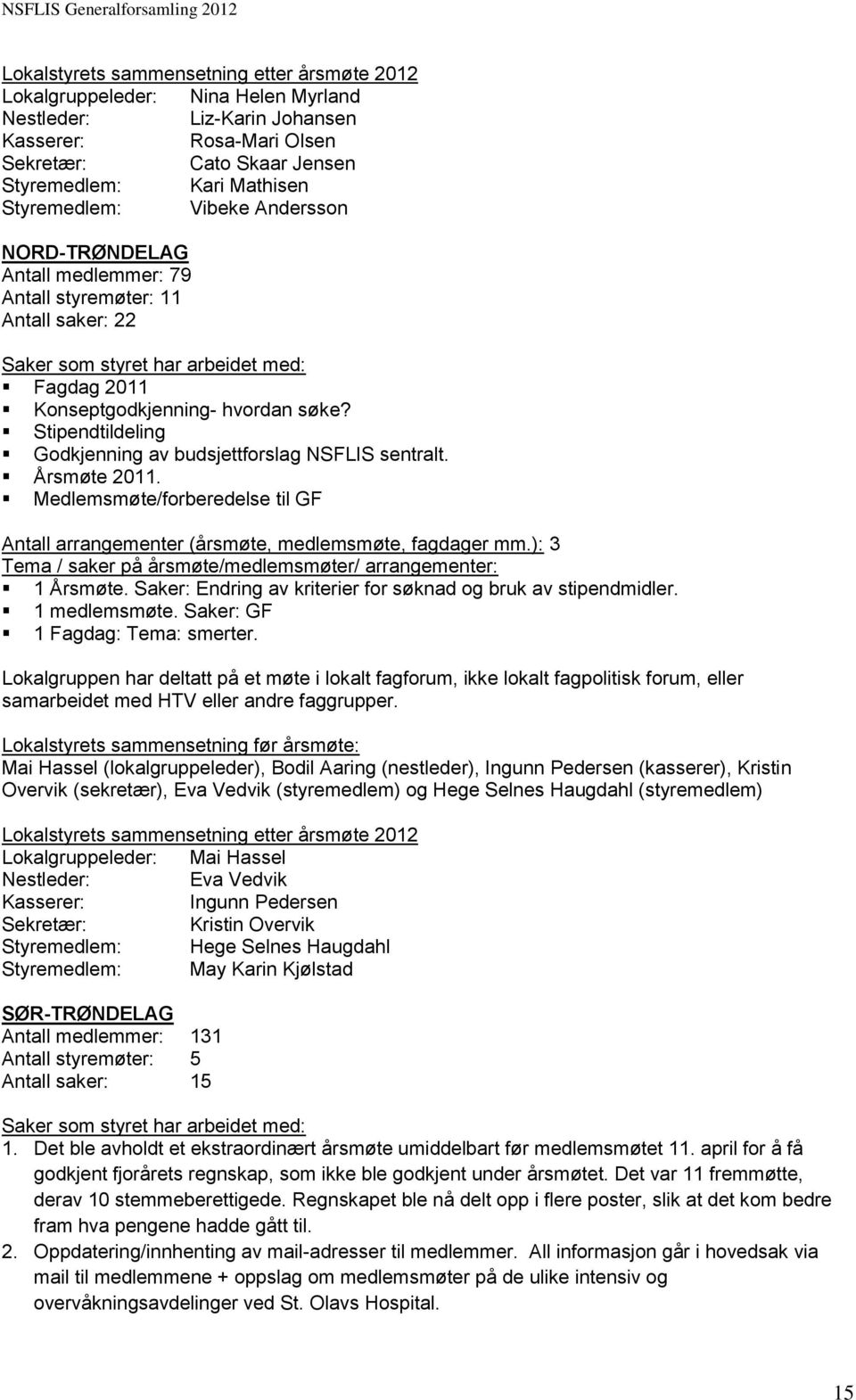 Stipendtildeling Godkjenning av budsjettforslag NSFLIS sentralt. Årsmøte 2011. Medlemsmøte/forberedelse til GF Antall arrangementer (årsmøte, medlemsmøte, fagdager mm.