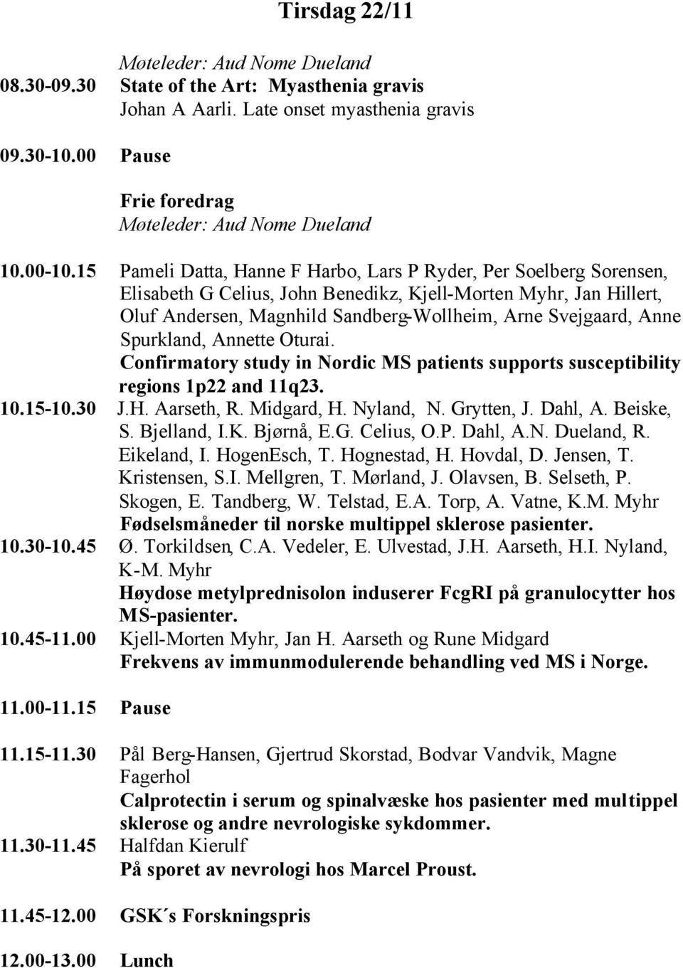 15 Pameli Datta, Hanne F Harbo, Lars P Ryder, Per Soelberg Sorensen, Elisabeth G Celius, John Benedikz, Kjell-Morten Myhr, Jan Hillert, Oluf Andersen, Magnhild Sandberg-Wollheim, Arne Svejgaard, Anne