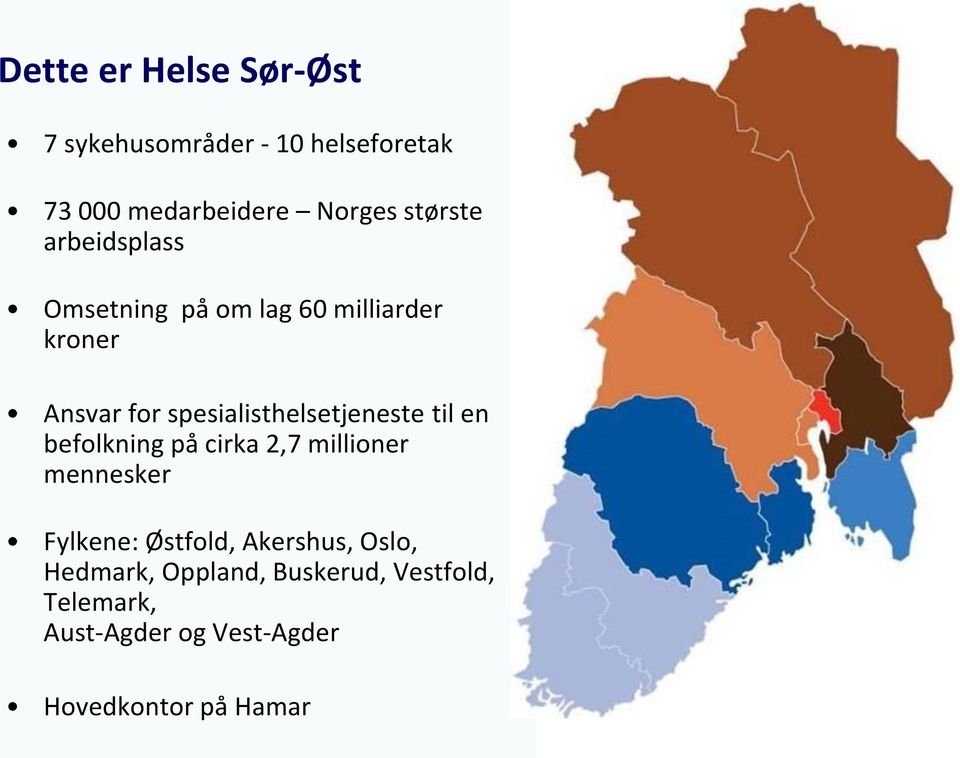 spesialisthelsetjeneste til en befolkning på cirka 2,7 millioner mennesker Fylkene: