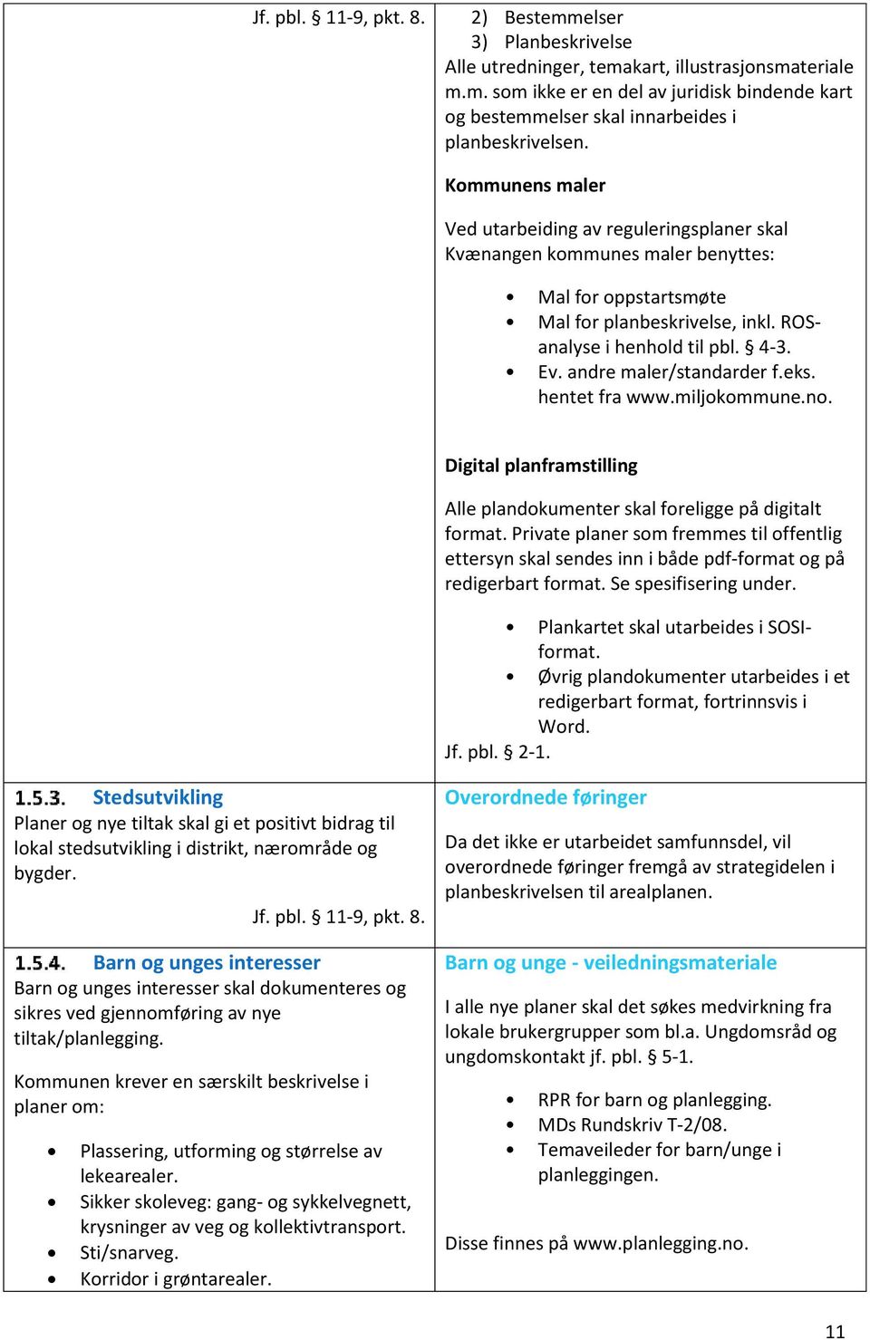 andre maler/standarder f.eks. hentet fra www.miljokommune.no. Digital planframstilling Alle plandokumenter skal foreligge på digitalt format.