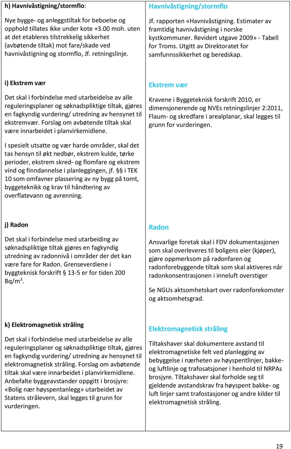 Estimater av framtidig havnivåstigning i norske kystkommuner. Revidert utgave 2009» - Tabell for Troms. Utgitt av Direktoratet for samfunnssikkerhet og beredskap.