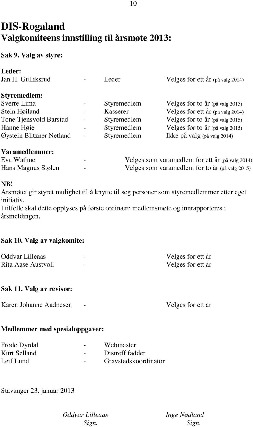 Barstad - Styremedlem Velges for to år (på valg 2015) Hanne Høie - Styremedlem Velges for to år (på valg 2015) Øystein Blitzner Netland - Styremedlem Ikke på valg (på valg 2014) Varamedlemmer: Eva