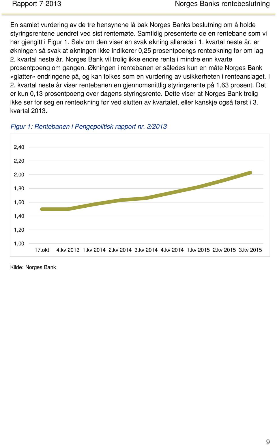 Økningen i rentebanen er således kun en måte Norges Bank «glatter» endringene på, og kan tolkes som en vurdering av usikkerheten i renteanslaget. I 2.