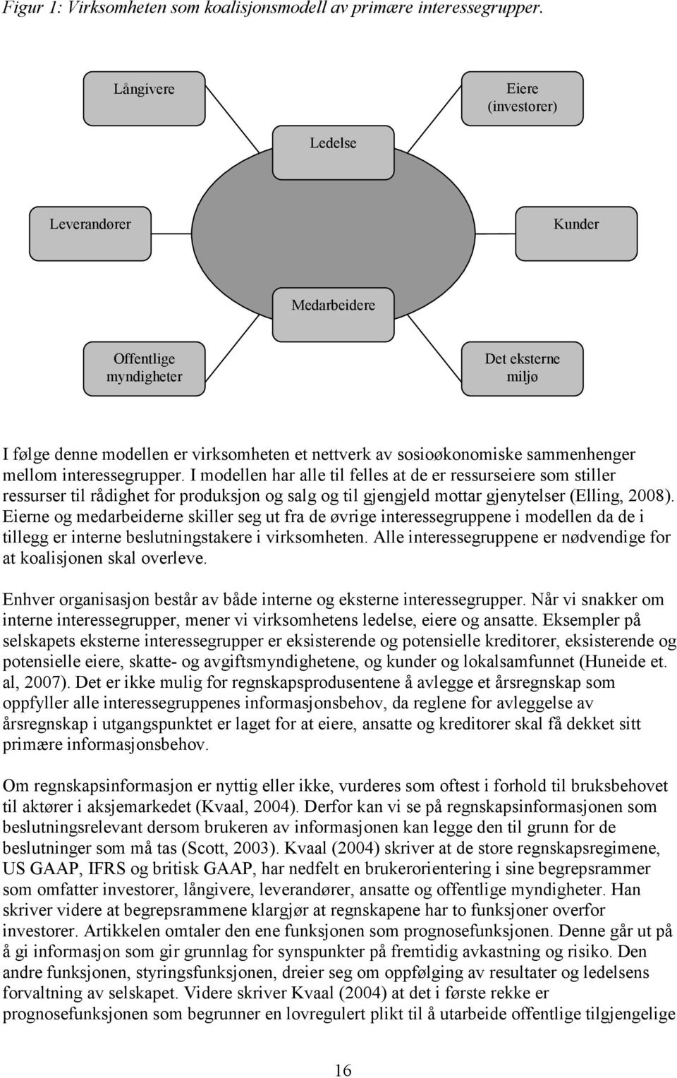 mellom interessegrupper. I modellen har alle til felles at de er ressurseiere som stiller ressurser til rådighet for produksjon og salg og til gjengjeld mottar gjenytelser (Elling, 2008).