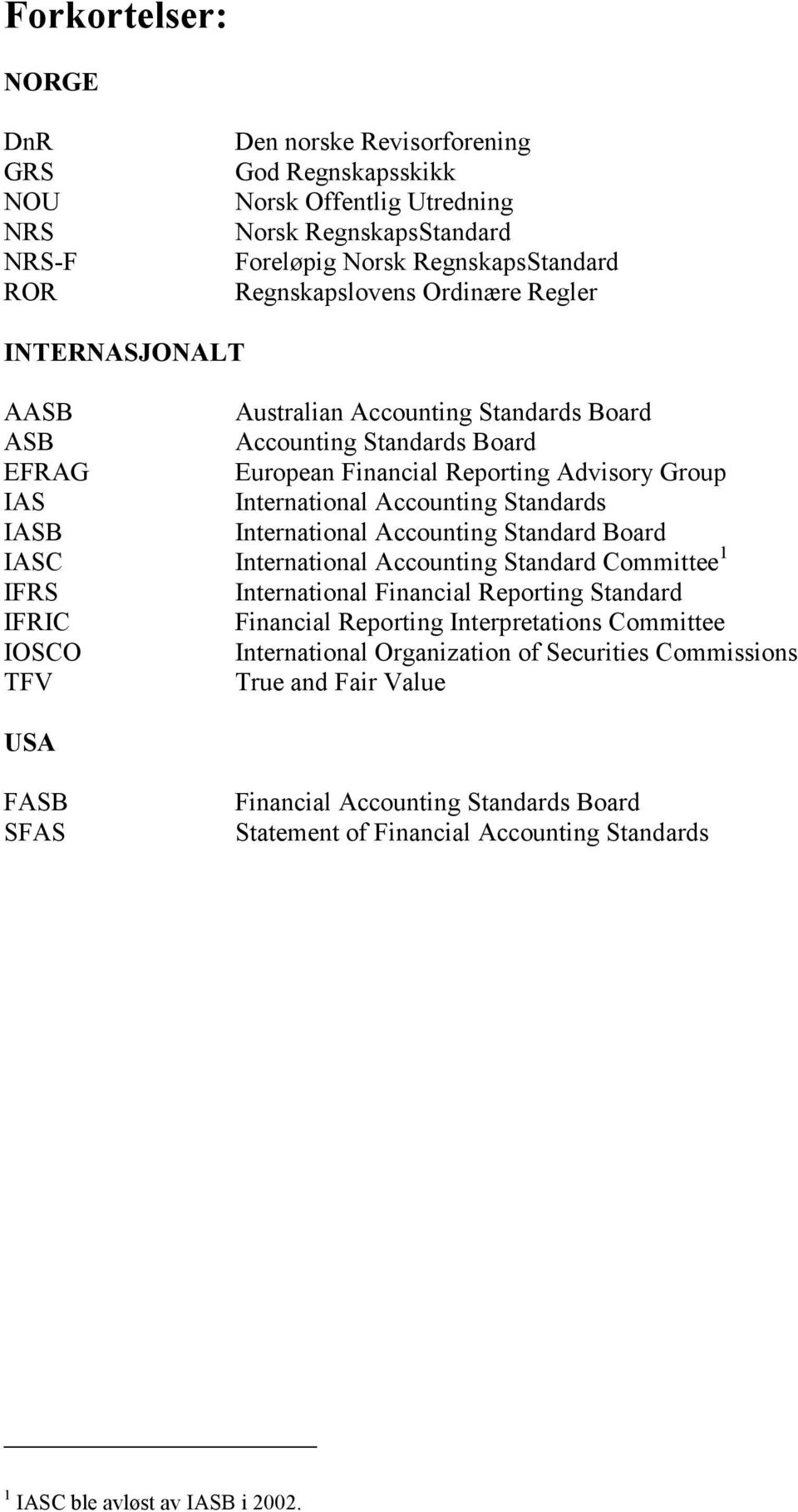 International Accounting Standard Board IASC International Accounting Standard Committee 1 IFRS International Financial Reporting Standard IFRIC Financial Reporting Interpretations Committee IOSCO