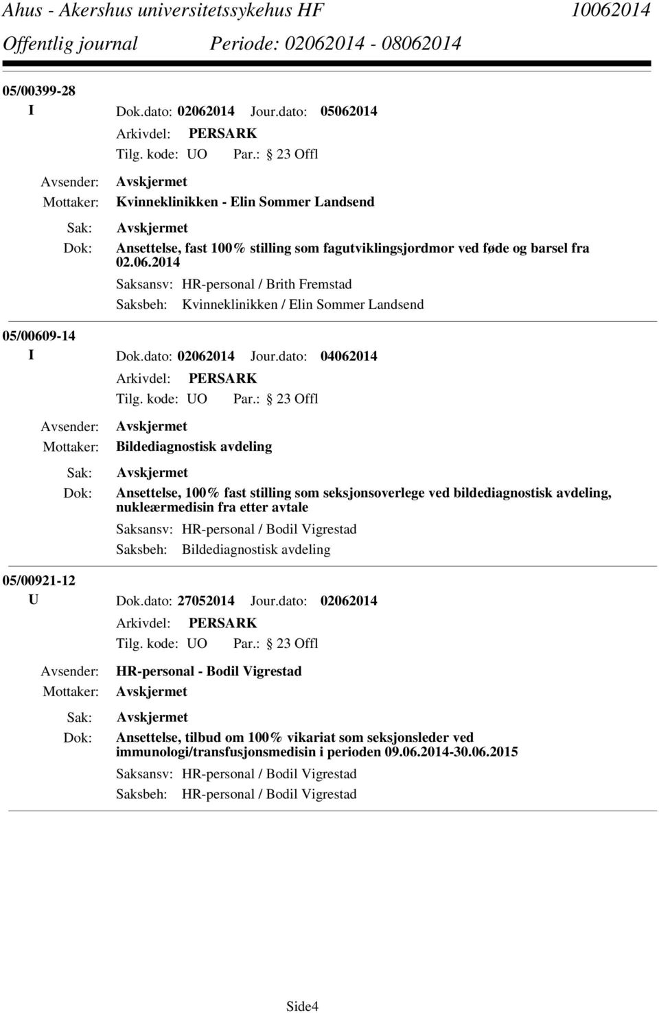 dato: 04062014 Bildediagnostisk avdeling Ansettelse, 100% fast stilling som seksjonsoverlege ved bildediagnostisk avdeling, nukleærmedisin fra etter avtale Saksansv: HR-personal / Bodil Vigrestad