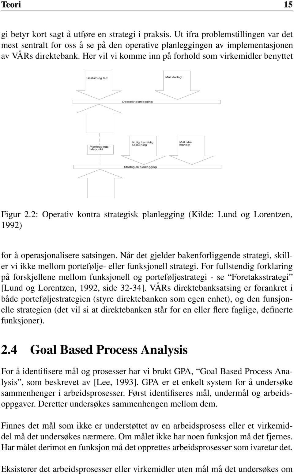 Figur 2.2: Operativ kontra strategisk planlegging (Kilde: Lund og Lorentzen, 1992) for å operasjonalisere satsingen.