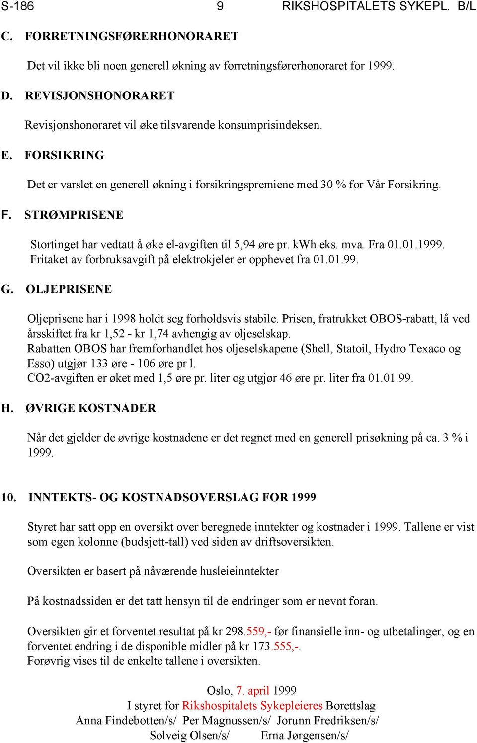 Fritaket av forbruksavgift på elektrokjeler er opphevet fra 01.01.99. G. OLJEPRISENE Oljeprisene har i 1998 holdt seg forholdsvis stabile.