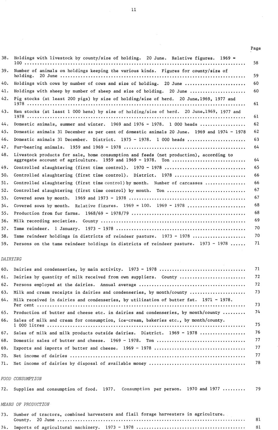 Pig stocks (at least 200 pigs) by size of holding/size of herd. 20 June.1969, 1977 and 1978 61 43. Hen stocks (at least 1 000 hens) by size of holding/size of herd. 20 June.1969, 1977 and 1978 61 44.