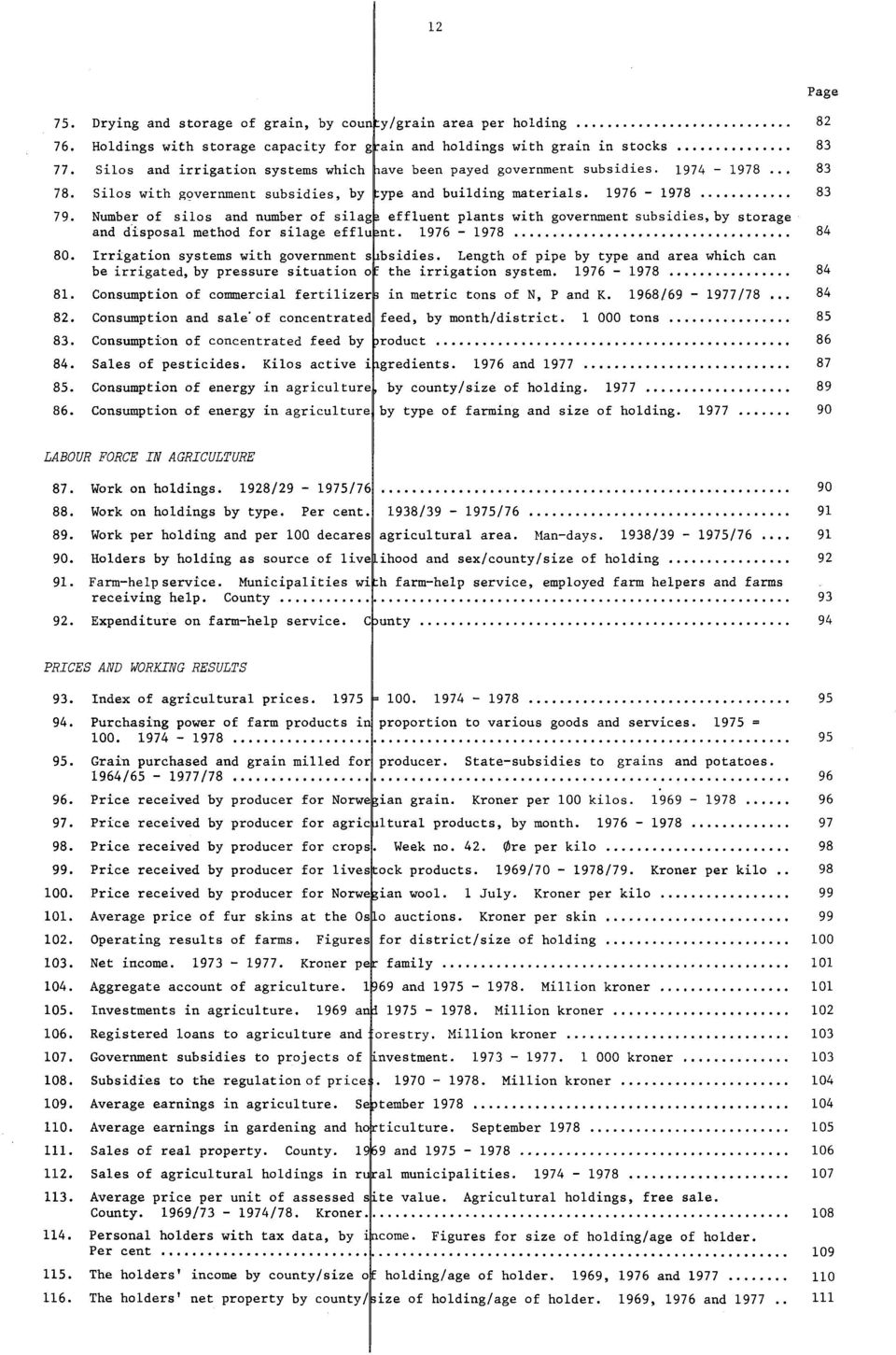 Consumption and sale. of concentrated 83. Consumption of concentrated feed by 84. Sales of pesticides. Kilos active i 85. Consumption of energy in agriculture 86.