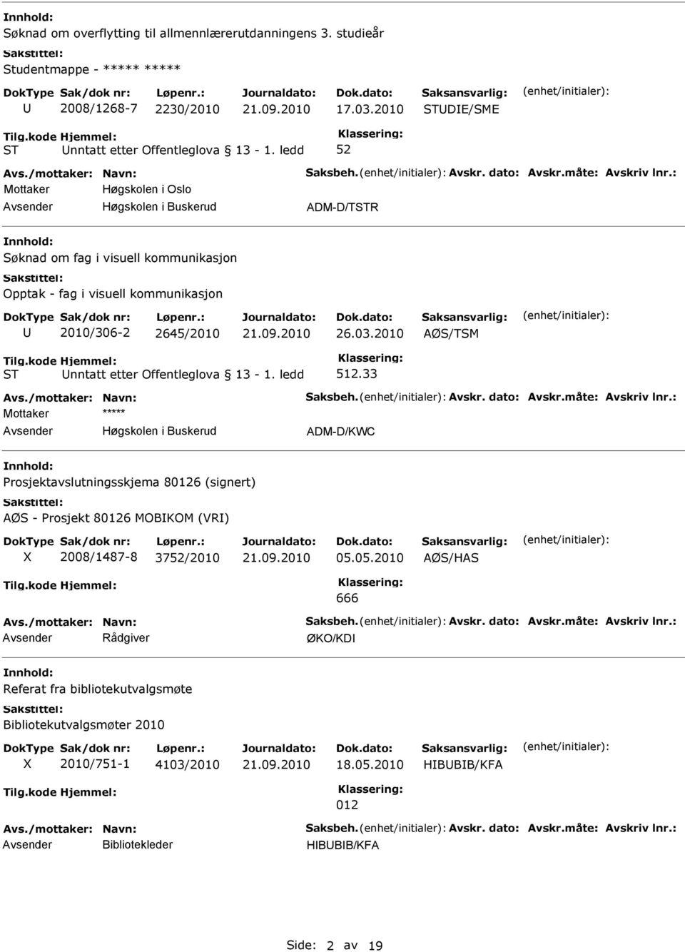 2010 AØS/TSM nntatt etter Offentleglova 13-1. ledd 512.