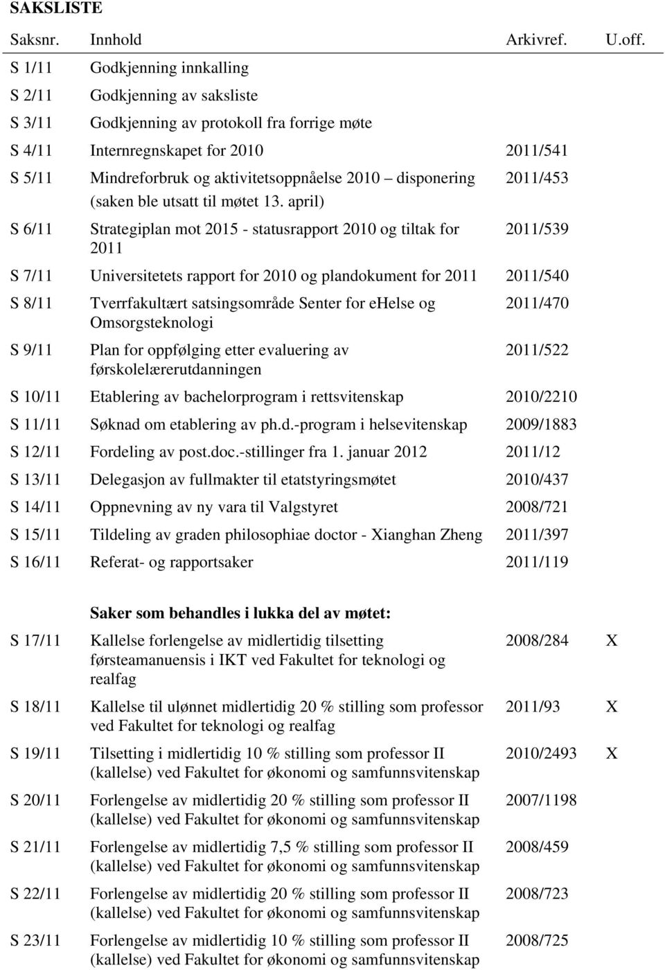 2010 disponering (saken ble utsatt til møtet 13.