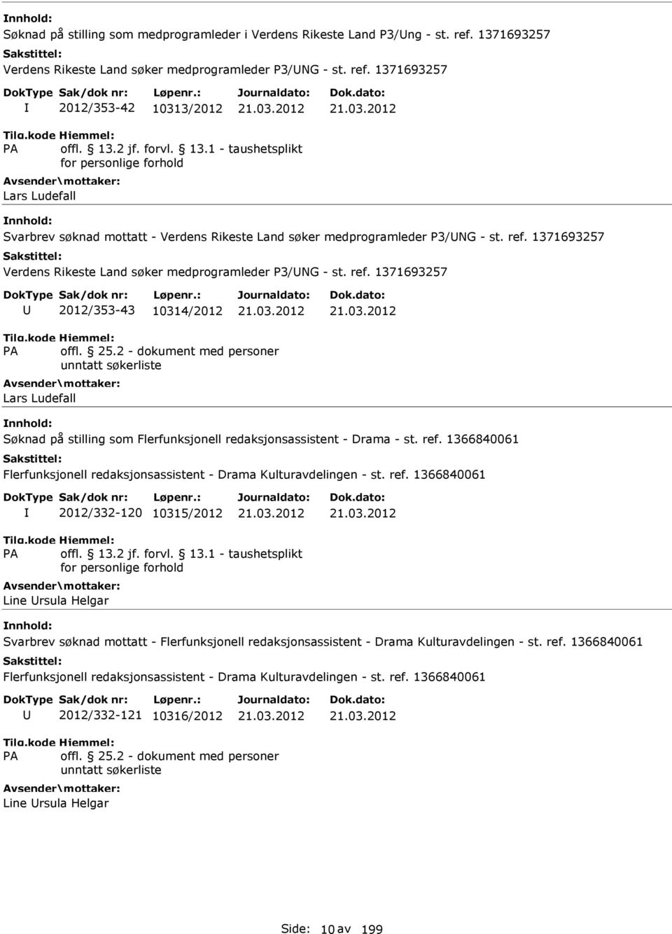 1371693257 2012/353-42 10313/2012 Lars Ludefall Svarbrev søknad mottatt - Verdens Rikeste Land søker medprogramleder P3/NG - st. ref.