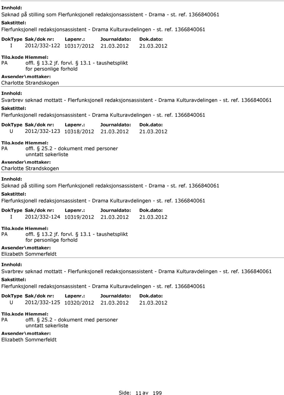 Charlotte Strandskogen  1366840061 2012/332-124 10319/2012 Elizabeth Sommerfeldt Svarbrev søknad mottatt -