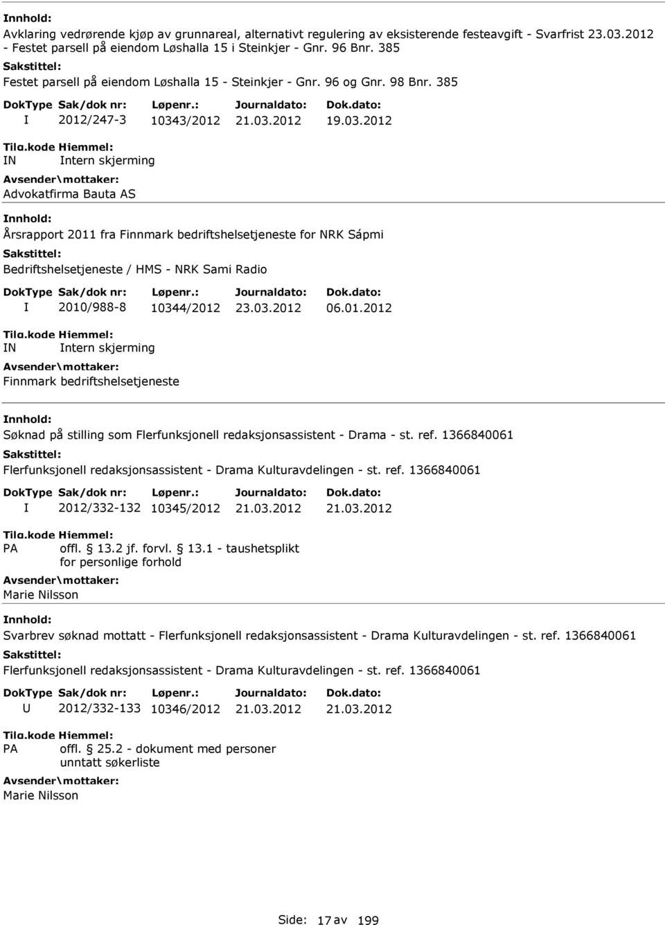 3/2012 ntern skjerming Advokatfirma Bauta AS 19.03.