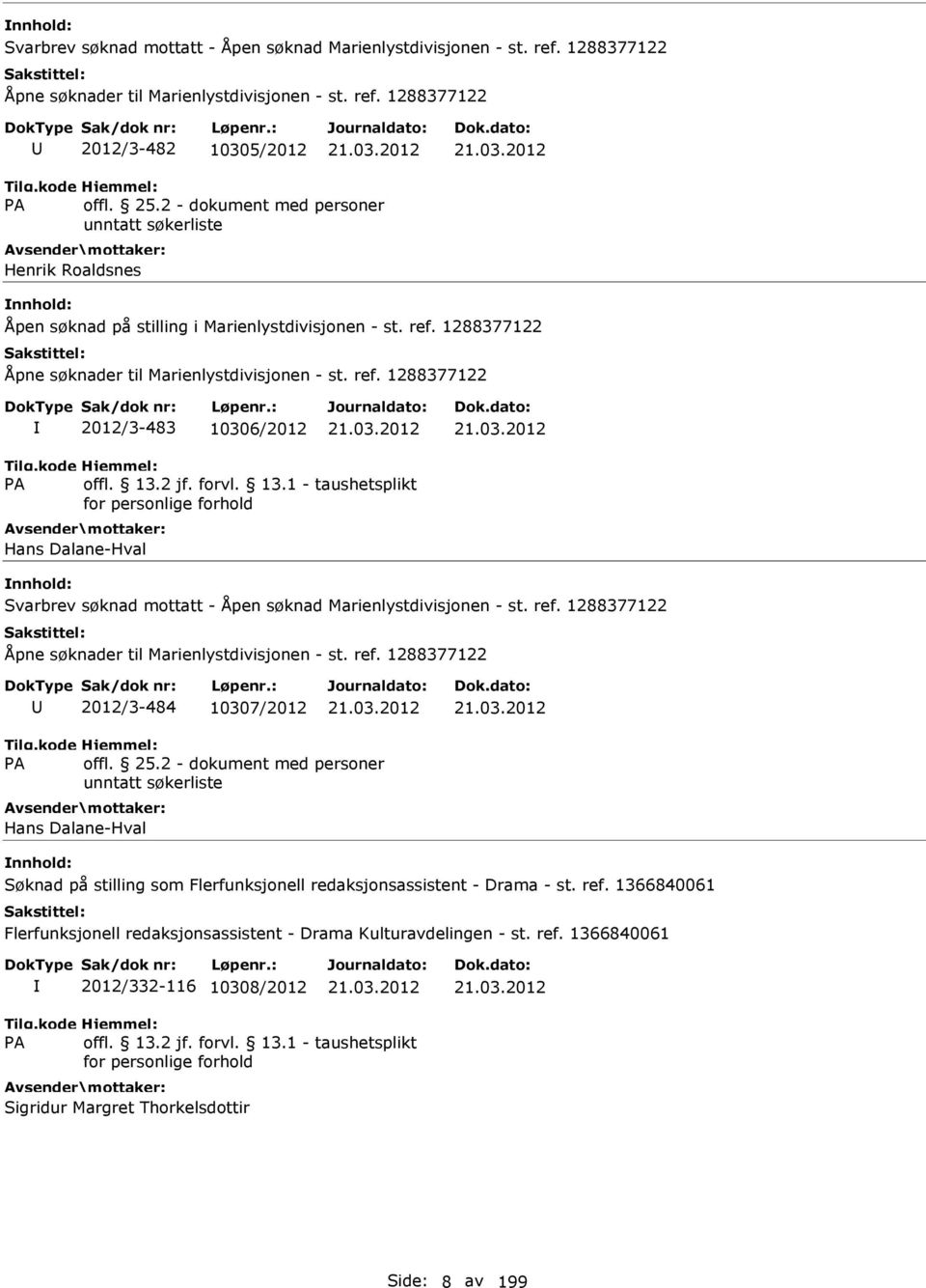 1288377122 2012/3-483 10306/2012 Hans Dalane-Hval Svarbrev søknad mottatt - Åpen søknad Marienlystdivisjonen - st.