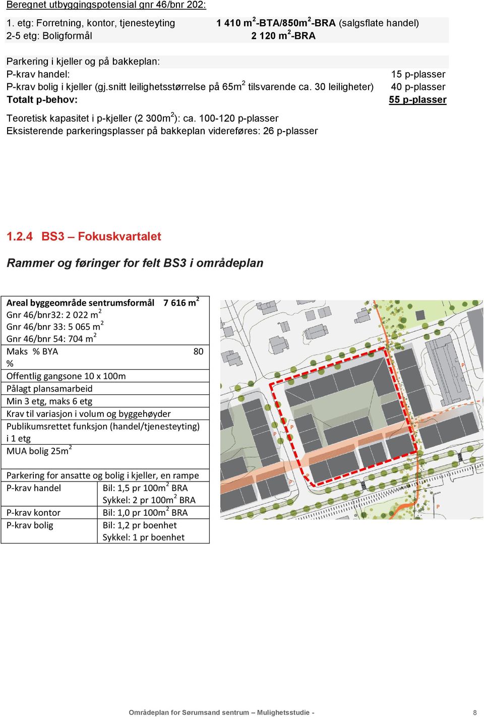 (gj.snitt leilighetsstørrelse på 65m 2 tilsvarende ca. 30 leiligheter) Teoretisk kapasitet i p-kjeller (2 300m 2 ): ca.