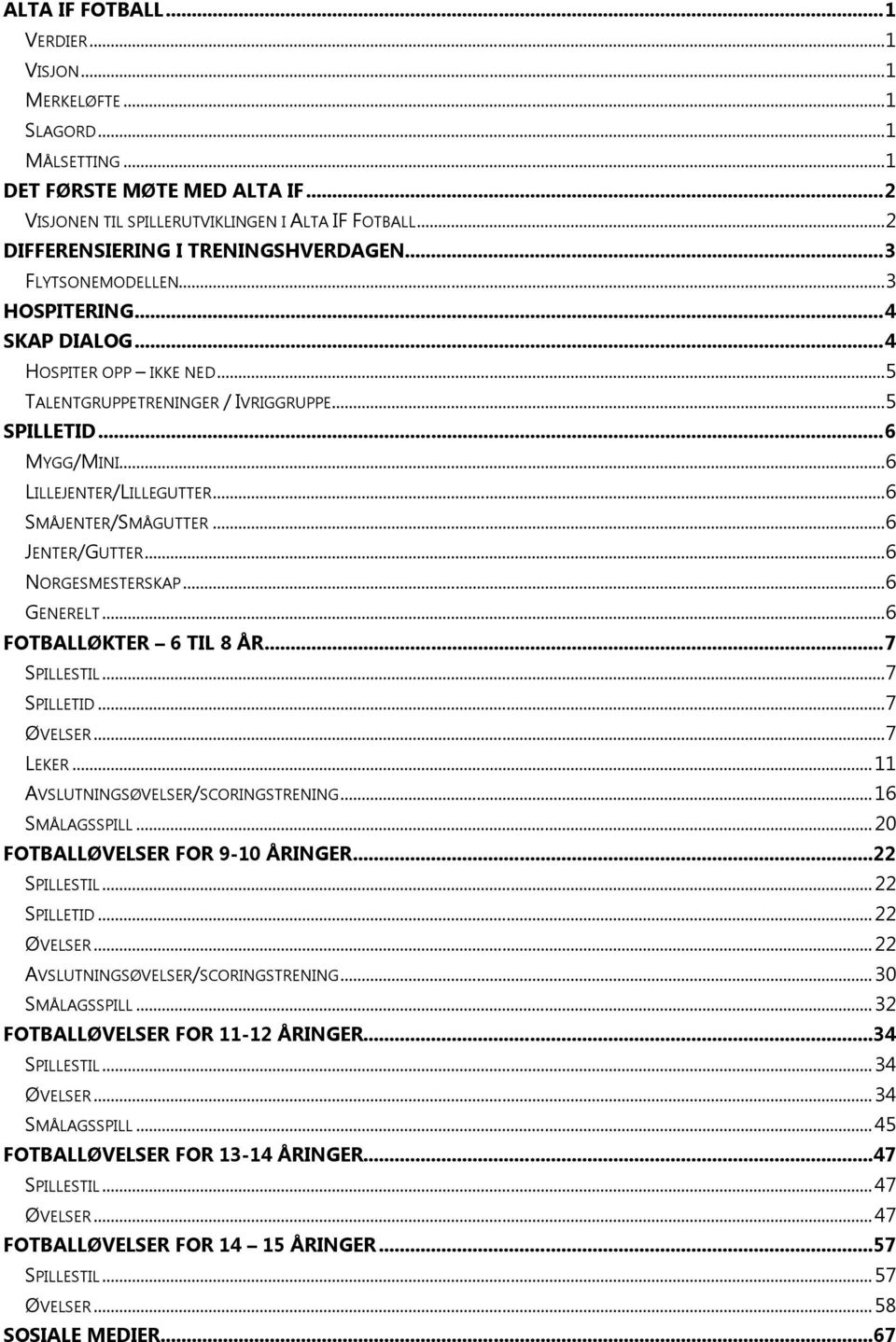 .. 6 LILLEJENTER/LILLEGUTTER... 6 SMÅJENTER/SMÅGUTTER... 6 JENTER/GUTTER... 6 NORGESMESTERSKAP... 6 GENERELT... 6 FOTBALLØKTER 6 TIL 8 ÅR... 7 SPILLESTIL... 7 SPILLETID... 7 ØVELSER... 7 LEKER.