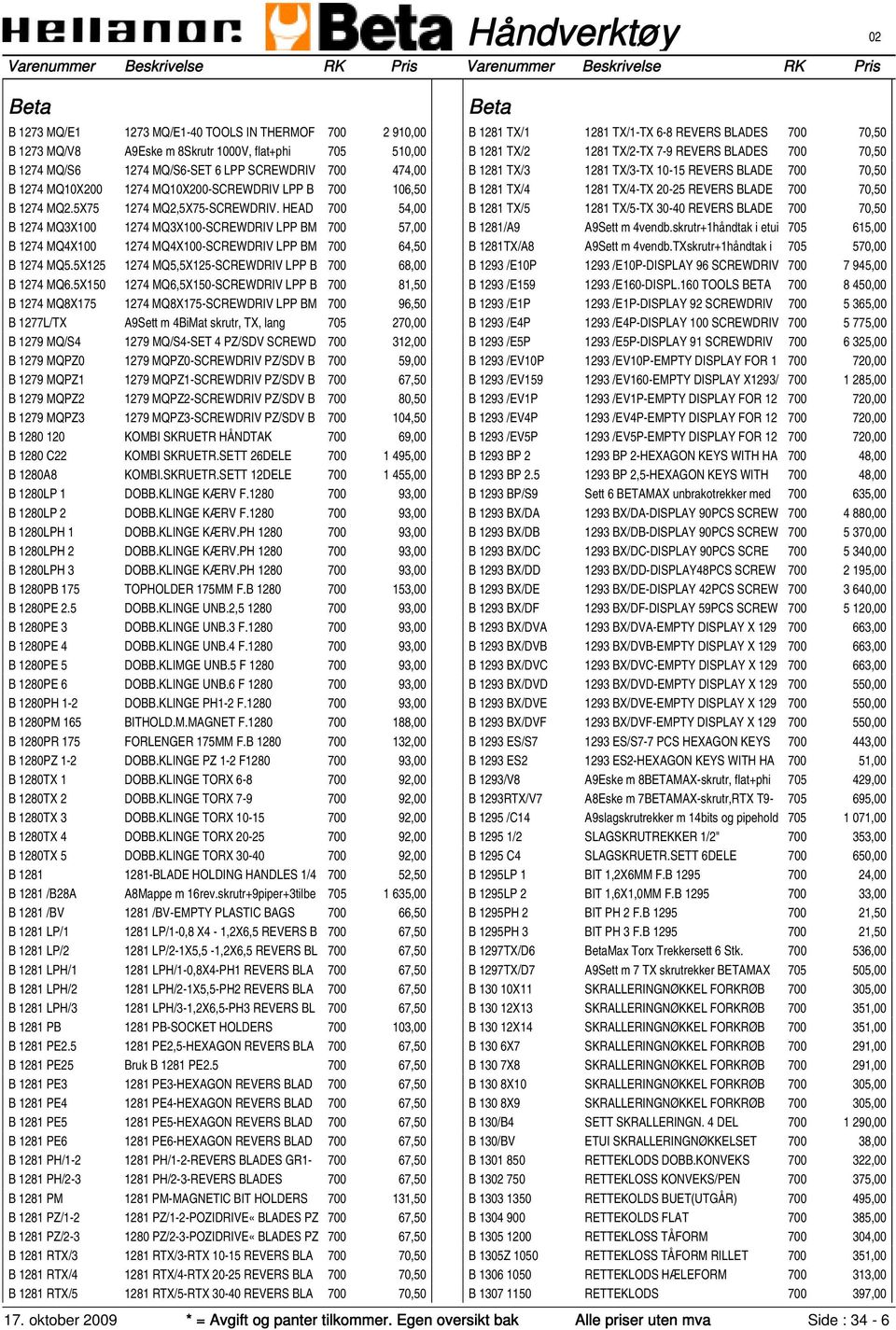 HEAD 700 54,00 B 1274 MQ3X100 1274 MQ3X100-SCREWDRIV LPP BM 700 57,00 B 1274 MQ4X100 1274 MQ4X100-SCREWDRIV LPP BM 700 64,50 B 1274 MQ5.5X125 1274 MQ5,5X125-SCREWDRIV LPP B 700 68,00 B 1274 MQ6.