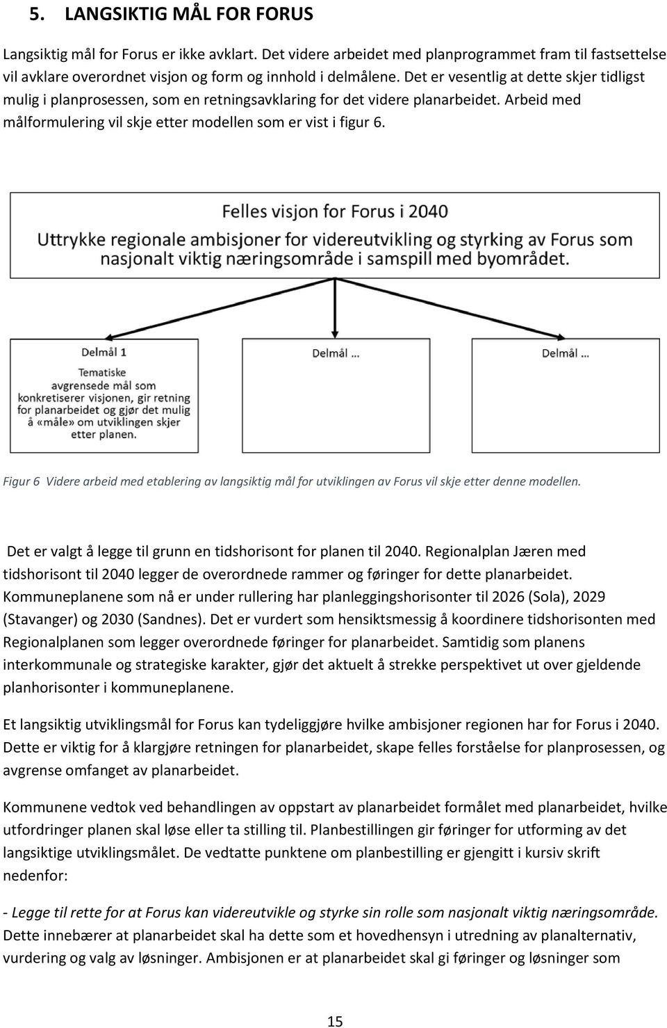 Figur 6 Videre arbeid med etablering av langsiktig mål for utviklingen av Forus vil skje etter denne modellen. Det er valgt å legge til grunn en tidshorisont for planen til 2040.