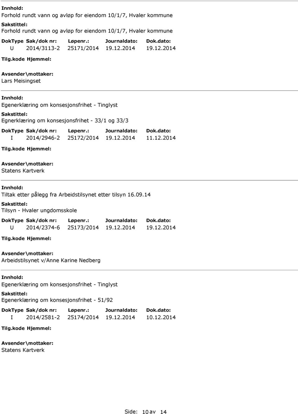 12.2014 Tiltak etter pålegg fra Arbeidstilsynet etter tilsyn 16.09.