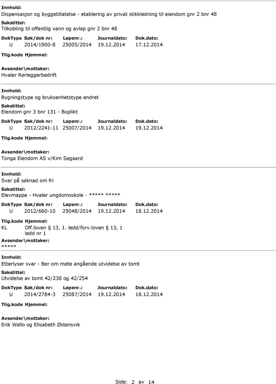 2014 Hvaler Rørleggerbedrift Bygningstype og bruksenhetstype endret Eiendom gnr 3 bnr 131 - Boplikt 2012/2241-11 25007/2014 Tonga Eiendom AS v/kim Søgaard Svar på