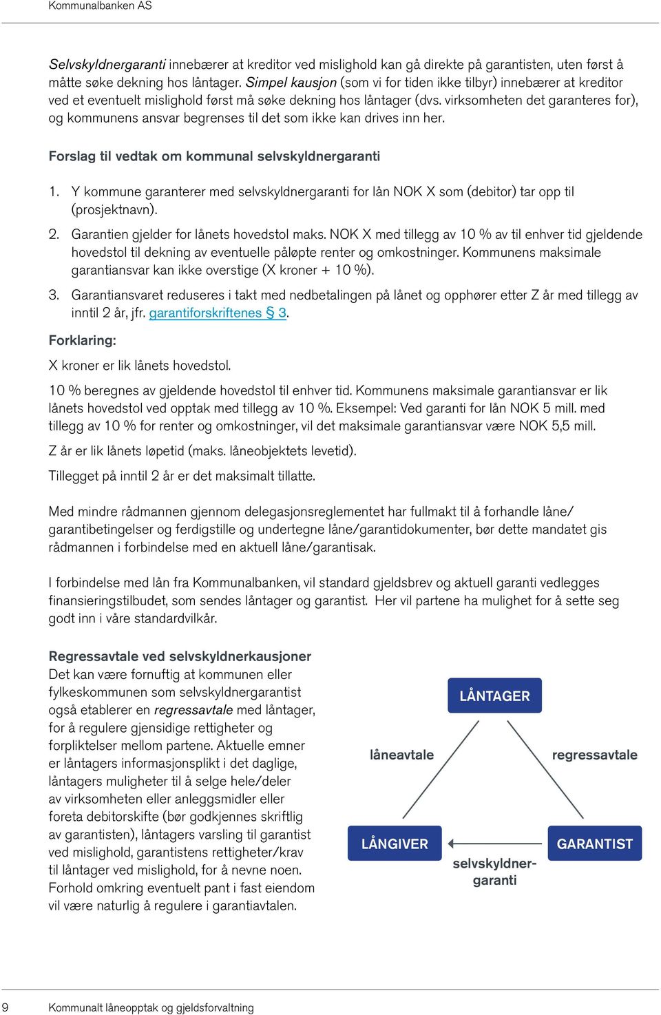 virksomheten det garanteres for), og kommunens ansvar begrenses til det som ikke kan drives inn her. Forslag til vedtak om kommunal selvskyldnergaranti 1.